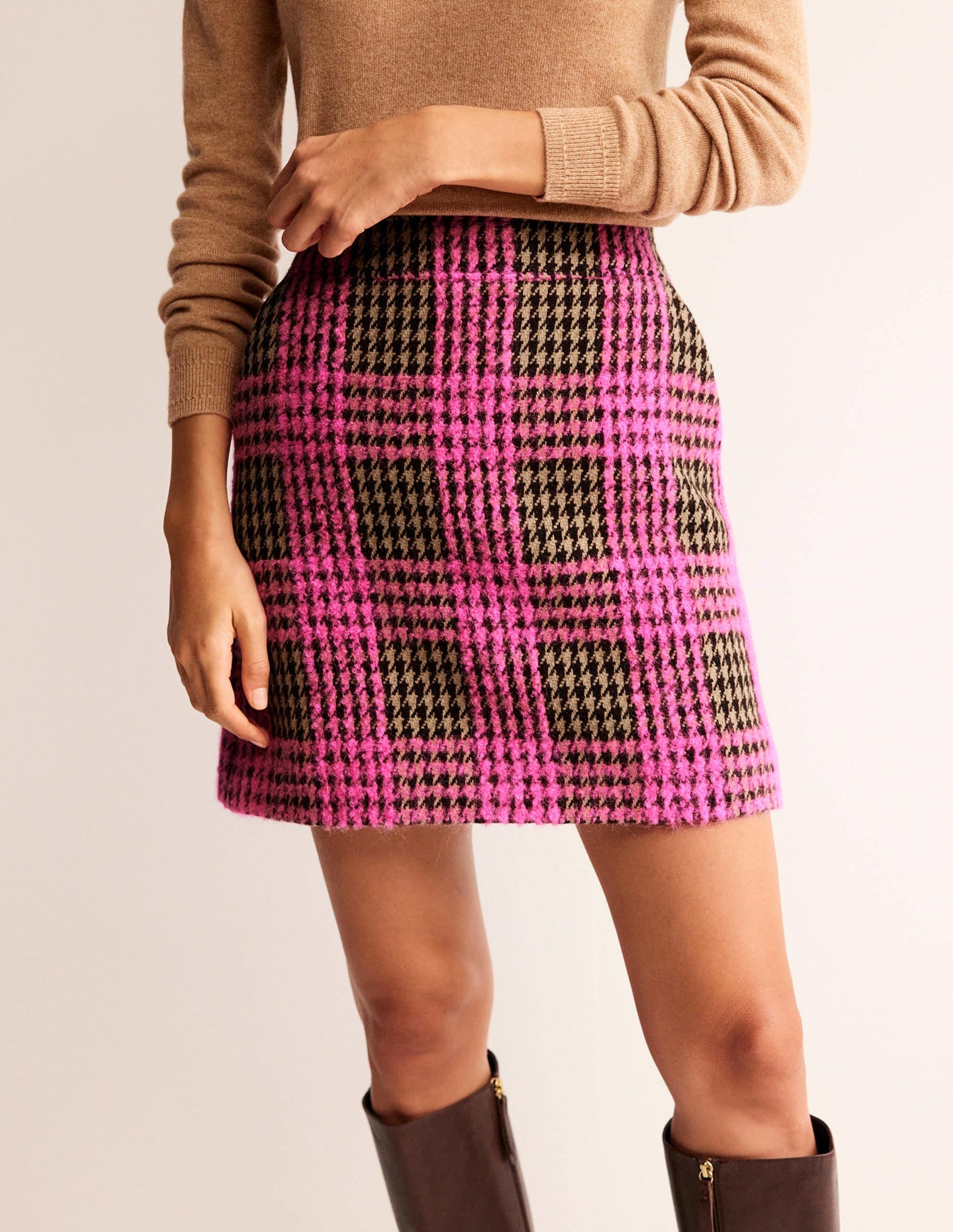 Estella Check Skirt-Neon Pink Check-4