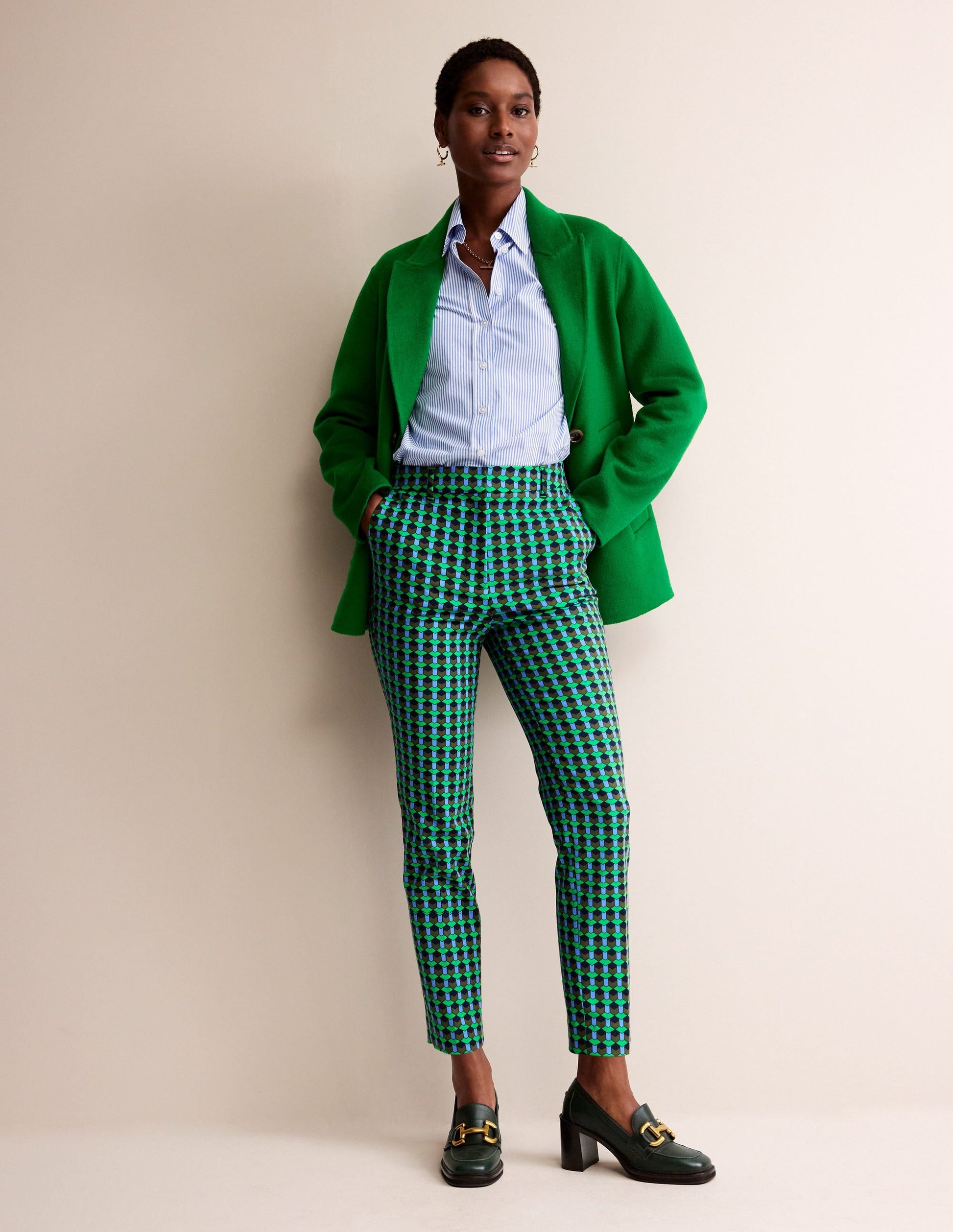Highgate Printed Trousers-Bright Green, Terrace Geo-1