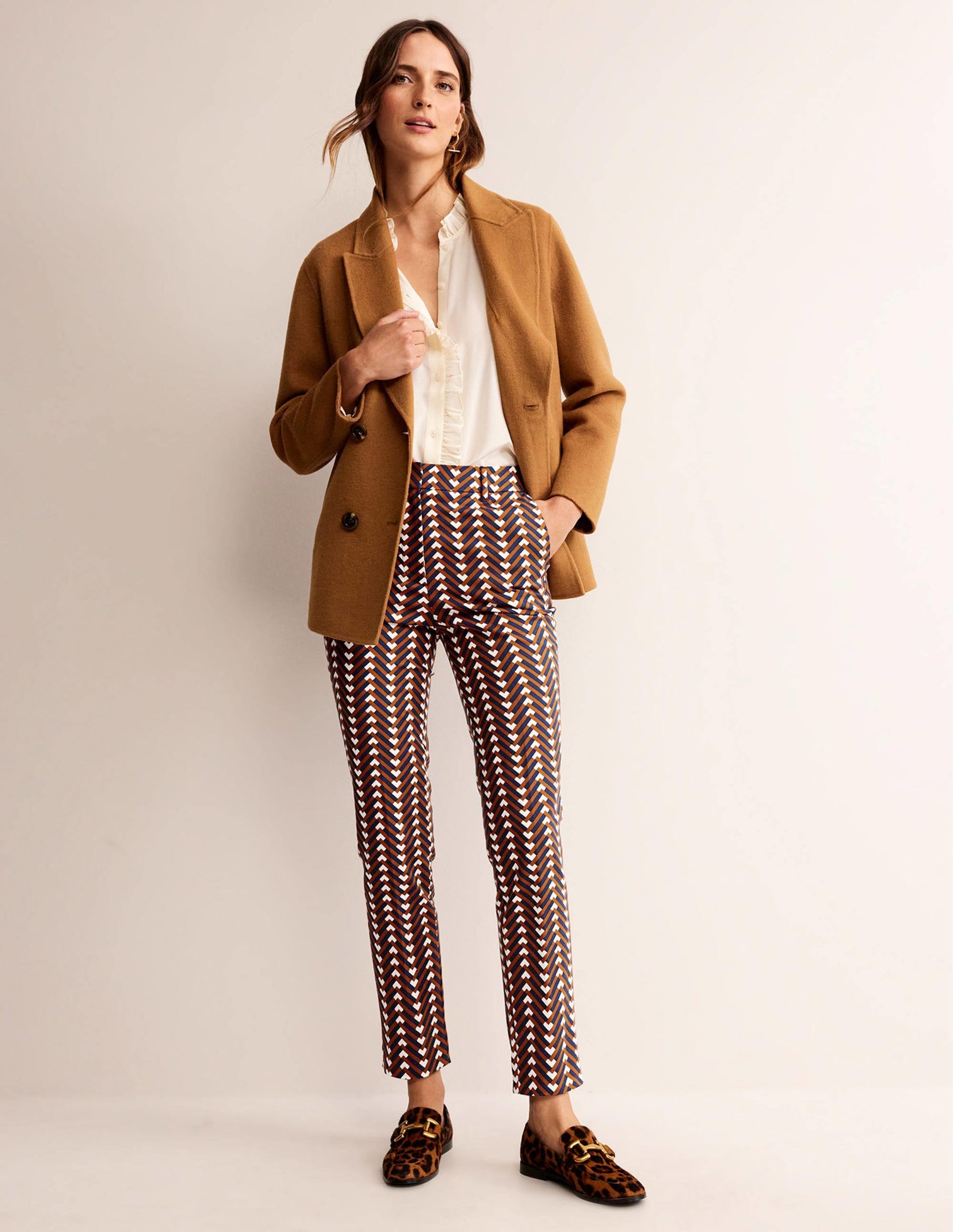Highgate Printed Trousers-Pumpkin, Chevron Geo-1