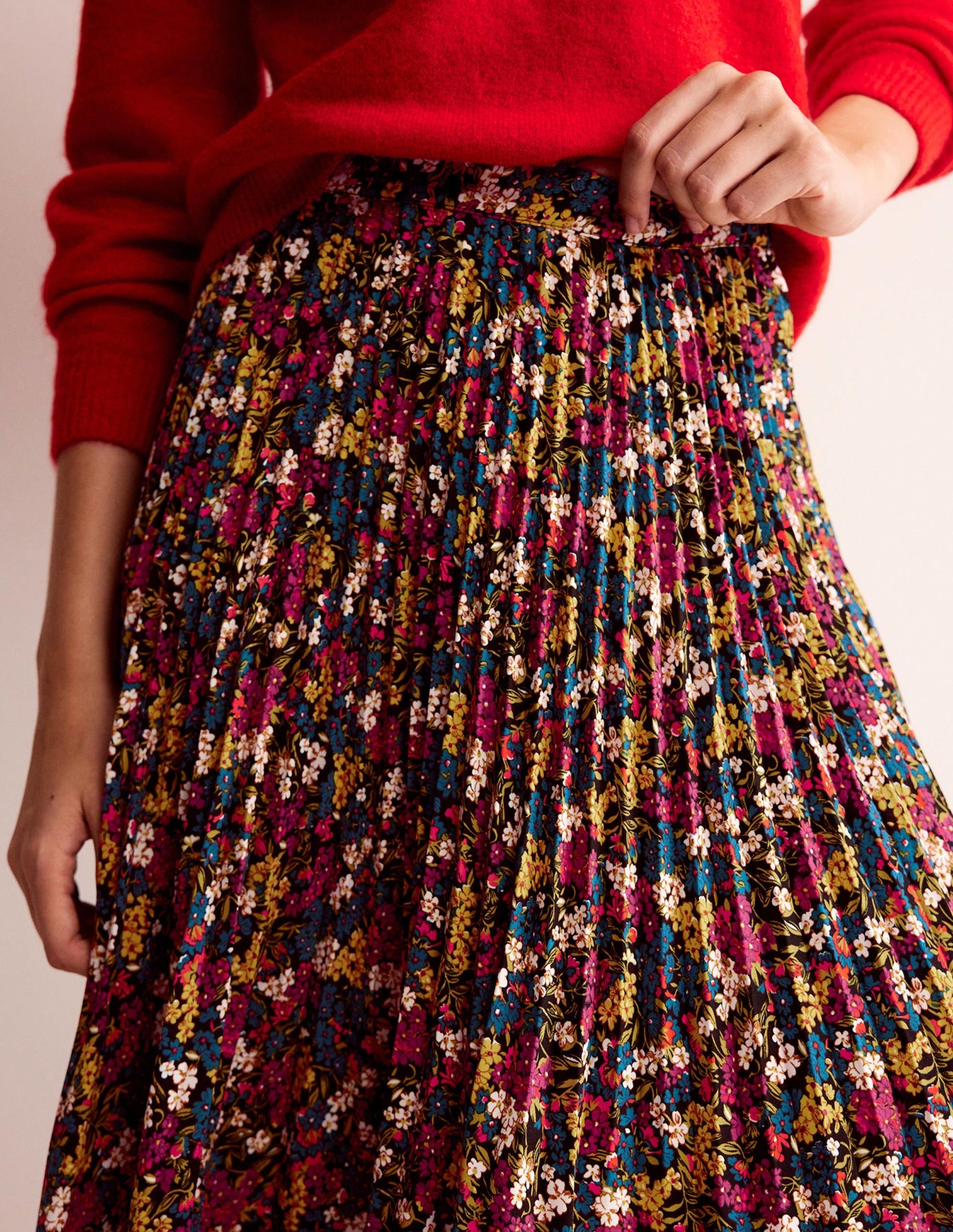 Pleated Midi Skirt-Multi, Botanic Dawn-2