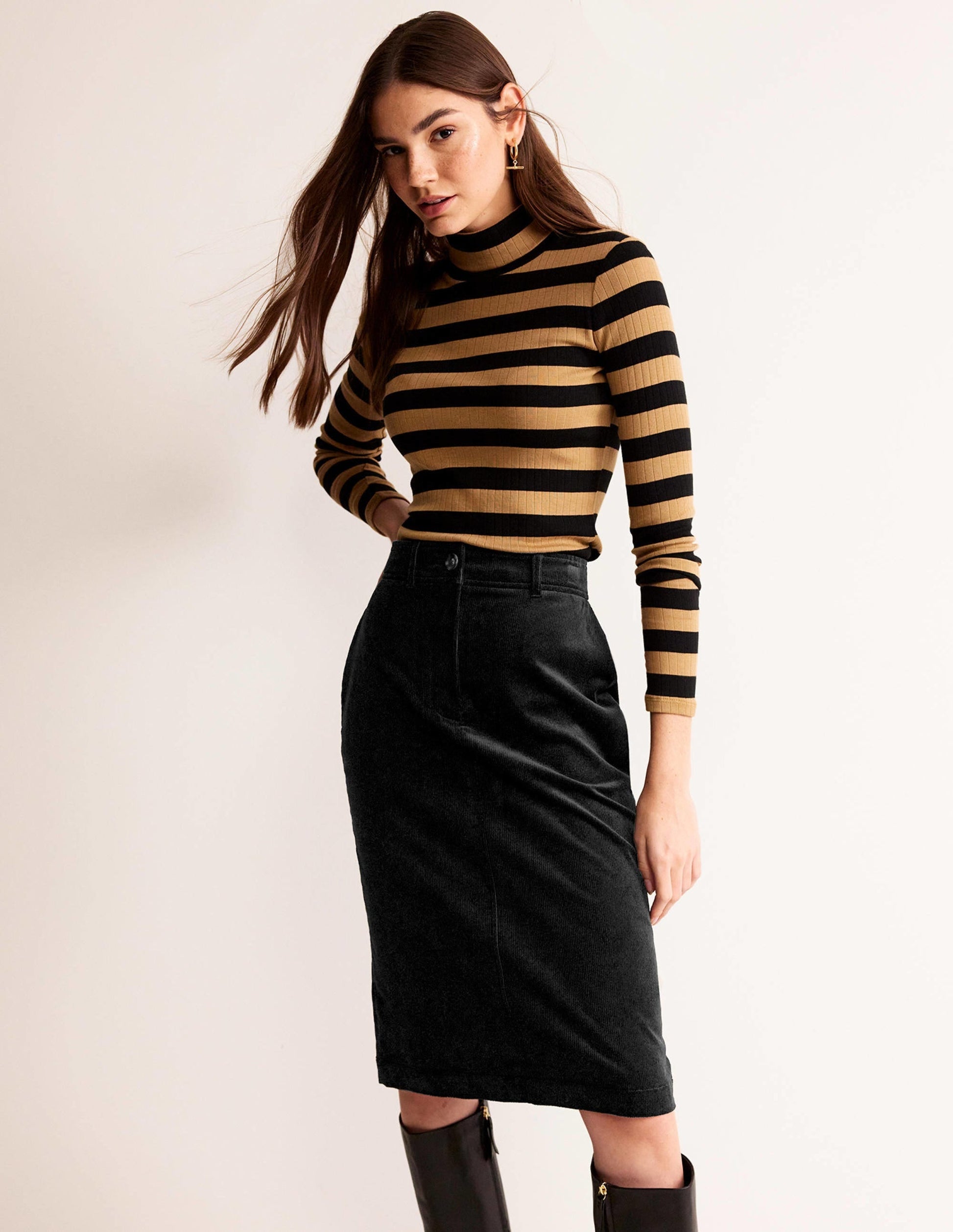 Margot Cord Midi Skirt-Black-1
