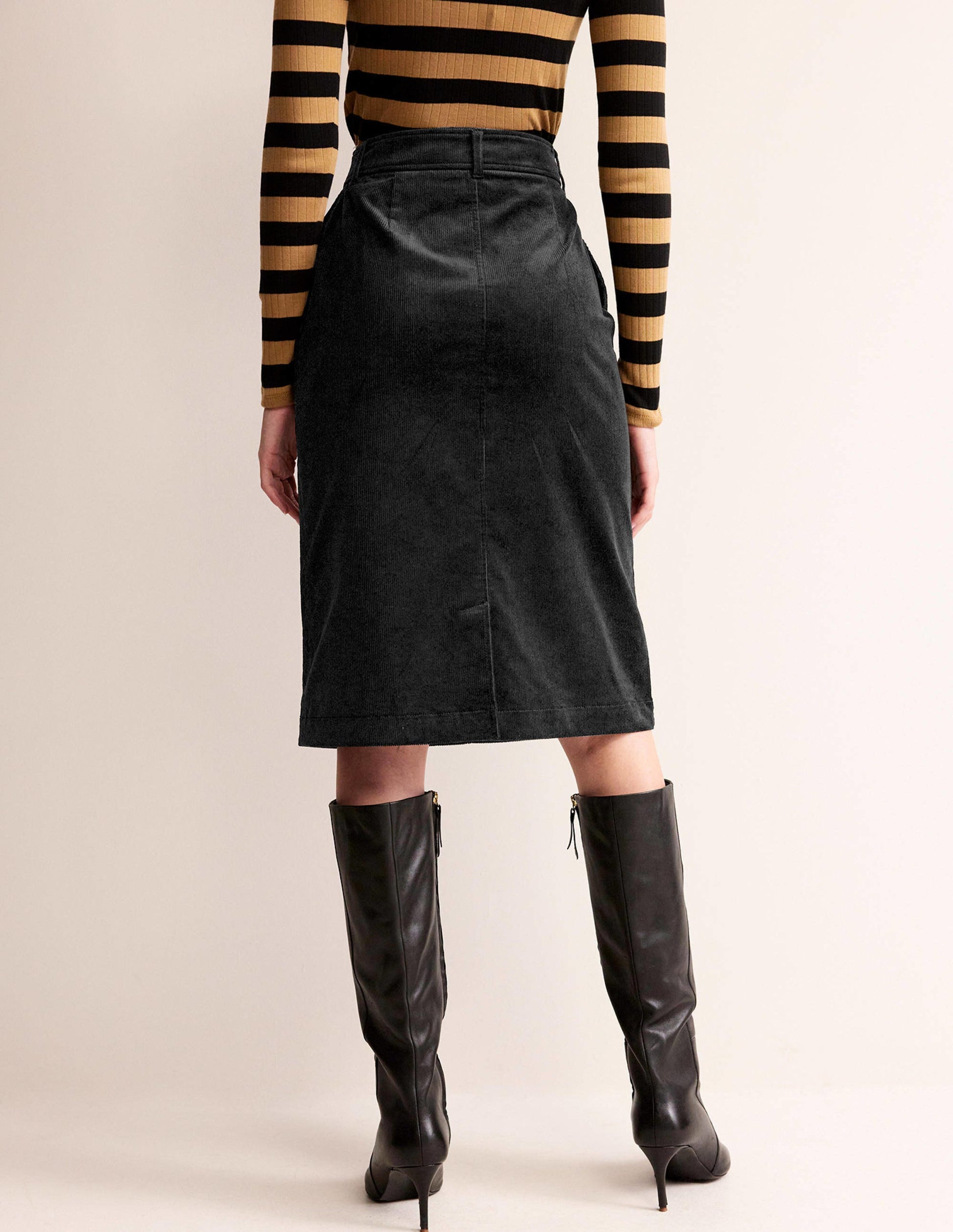 Margot Cord Midi Skirt-Black-3