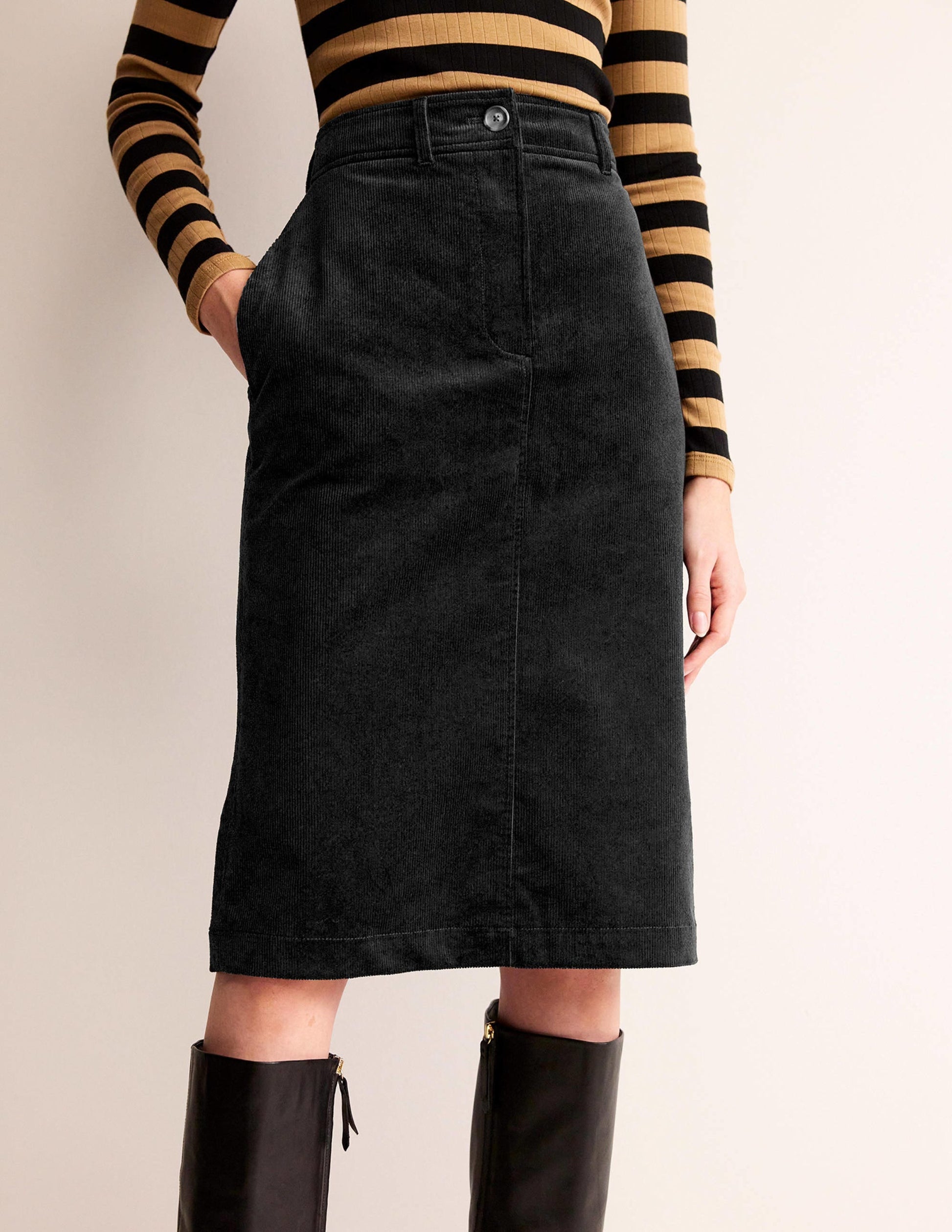 Margot Cord Midi Skirt-Black-4