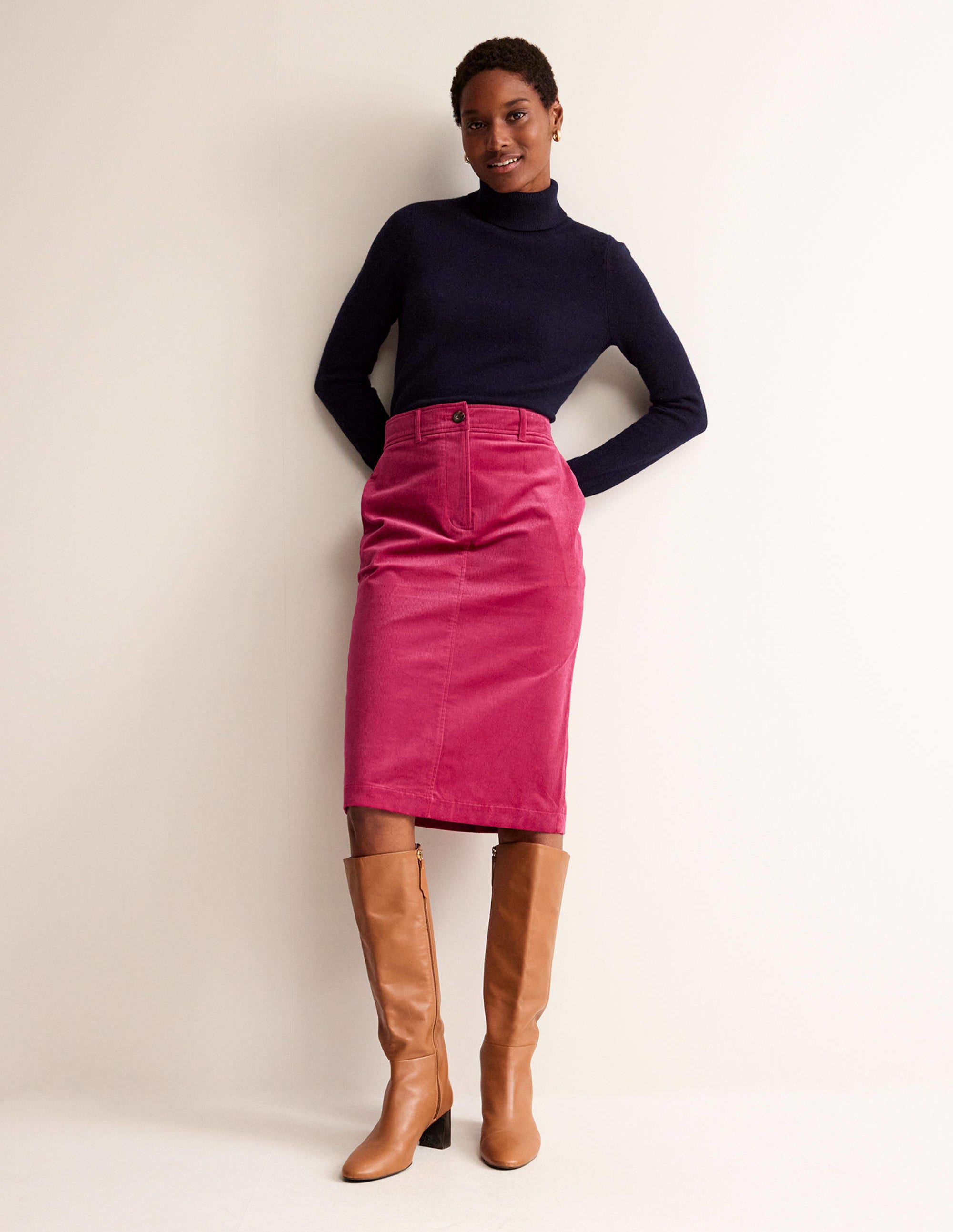 Margot Cord Midi Skirt-Warm Cranberry - Image 1