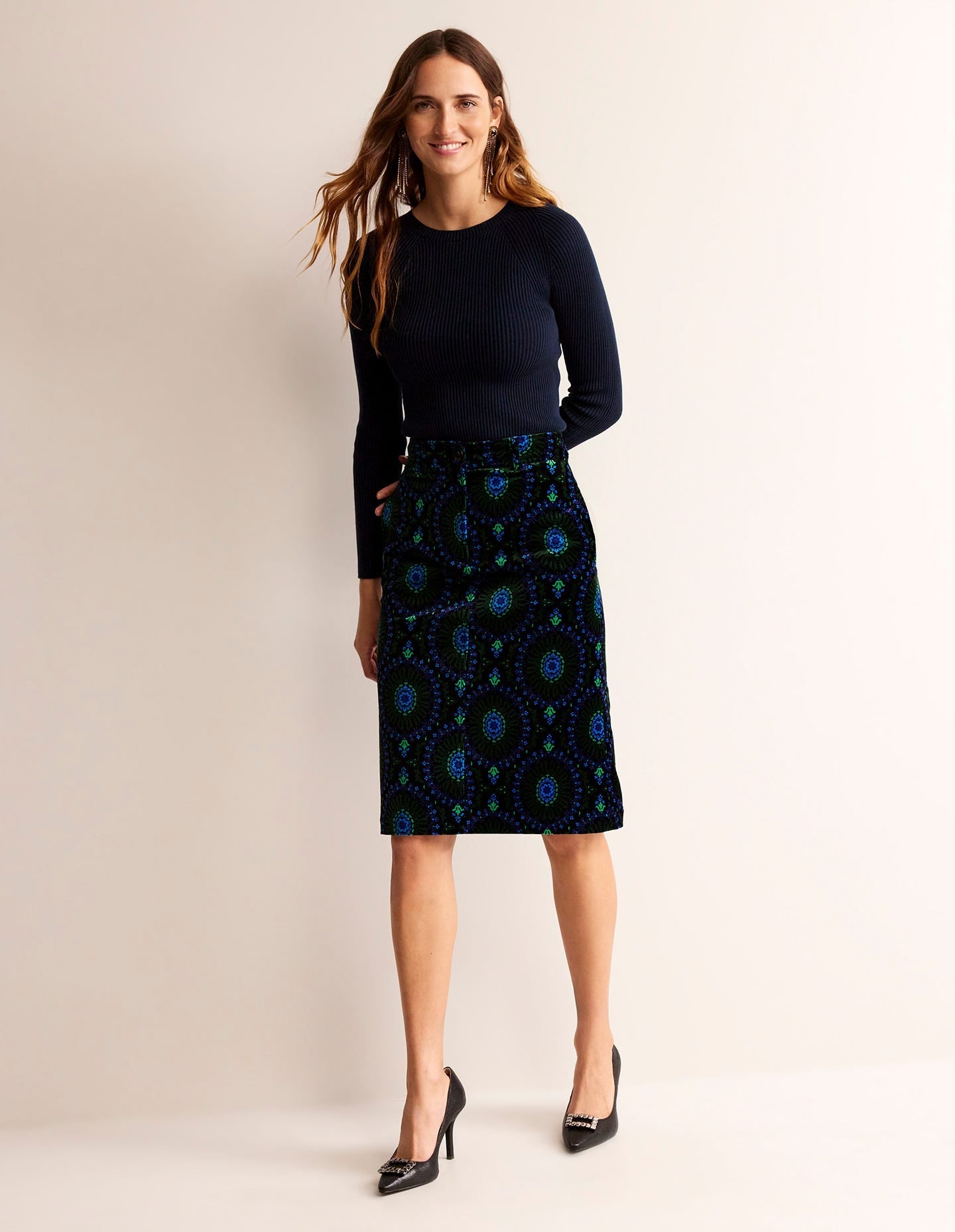 Margot Velvet Midi Skirt-Black, Artizian Geo-1