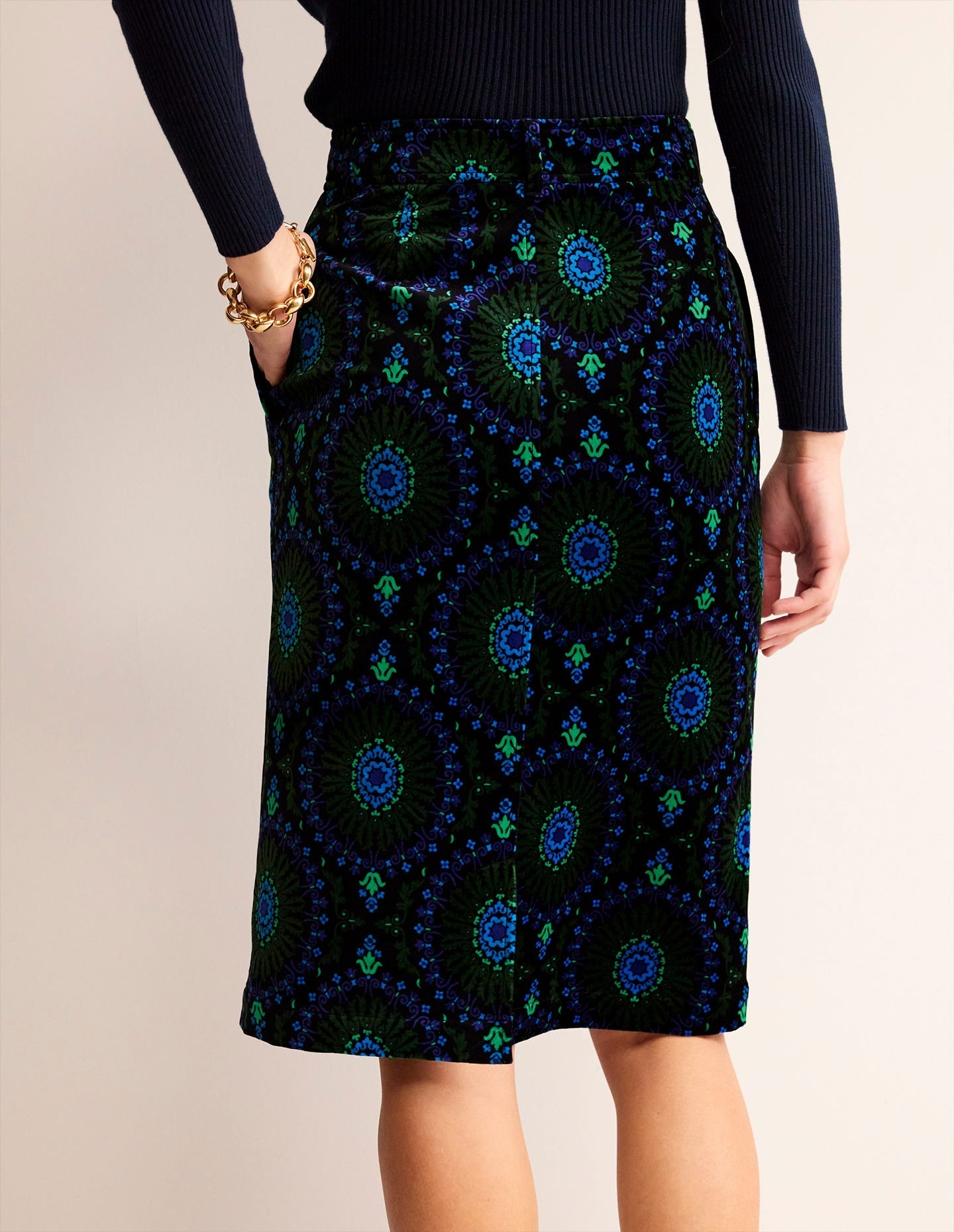 Margot Velvet Midi Skirt-Black, Artizian Geo - Image 3