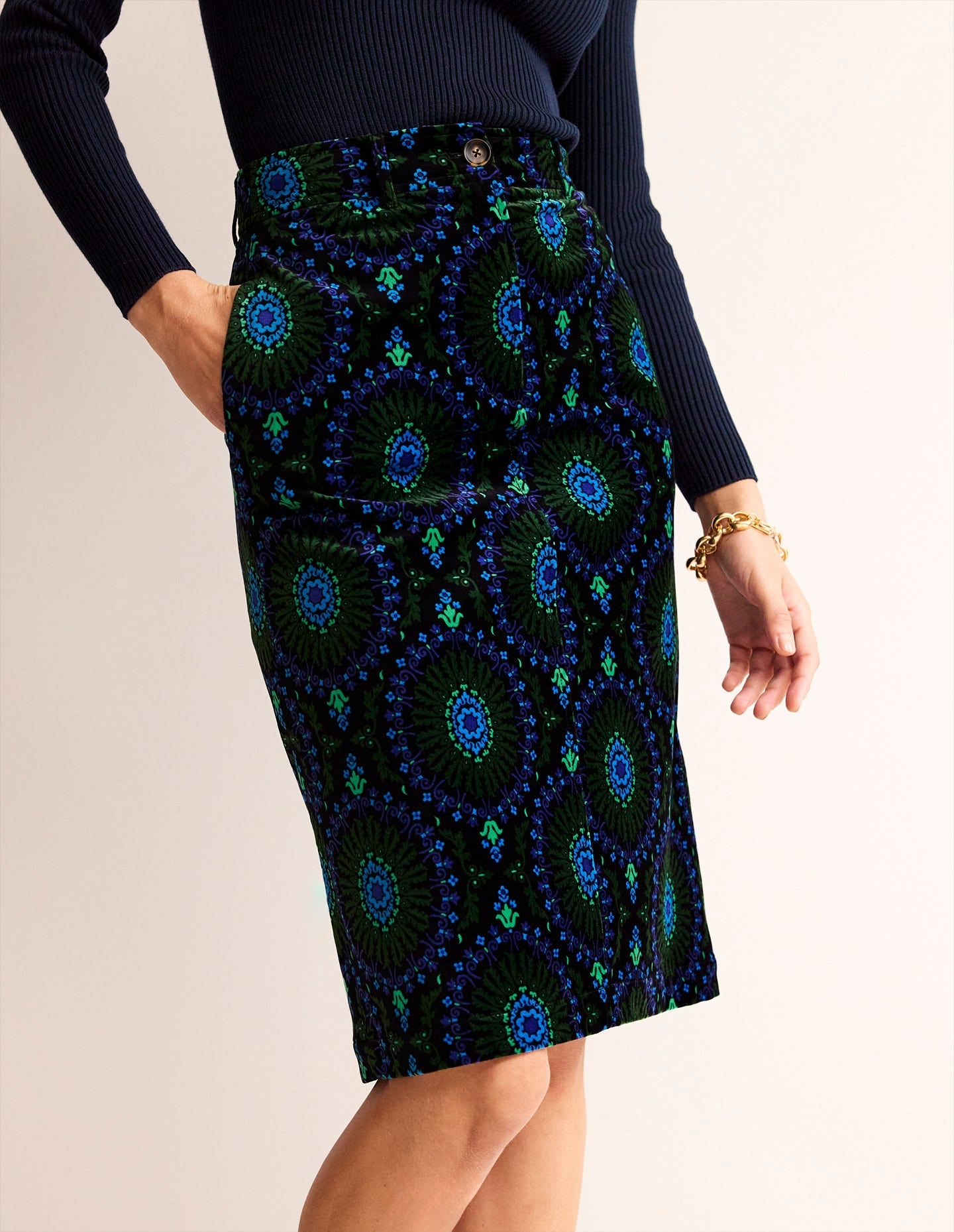 Margot Velvet Midi Skirt-Black, Artizian Geo - Image 4