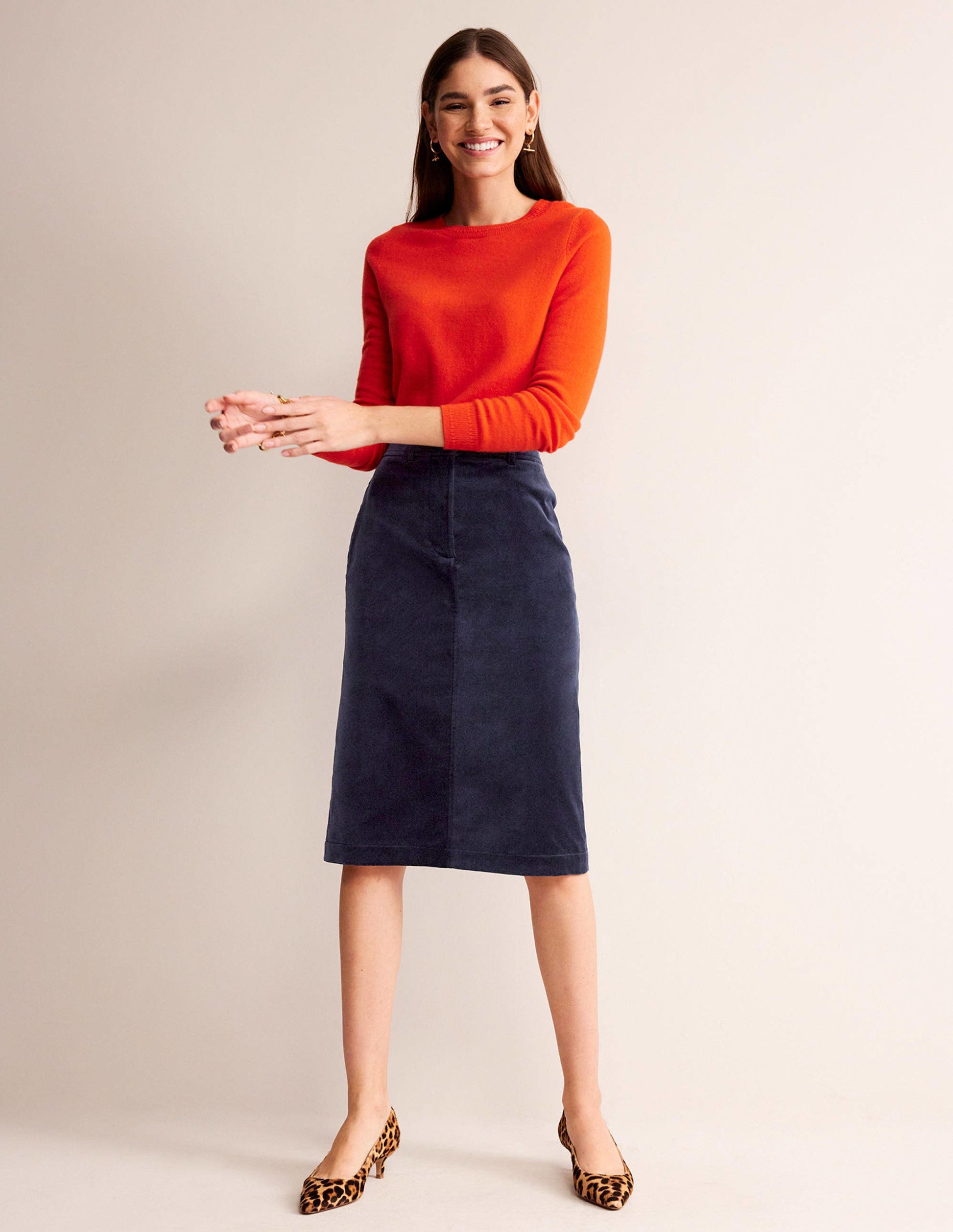 Margot Velvet Midi Skirt-Navy-1
