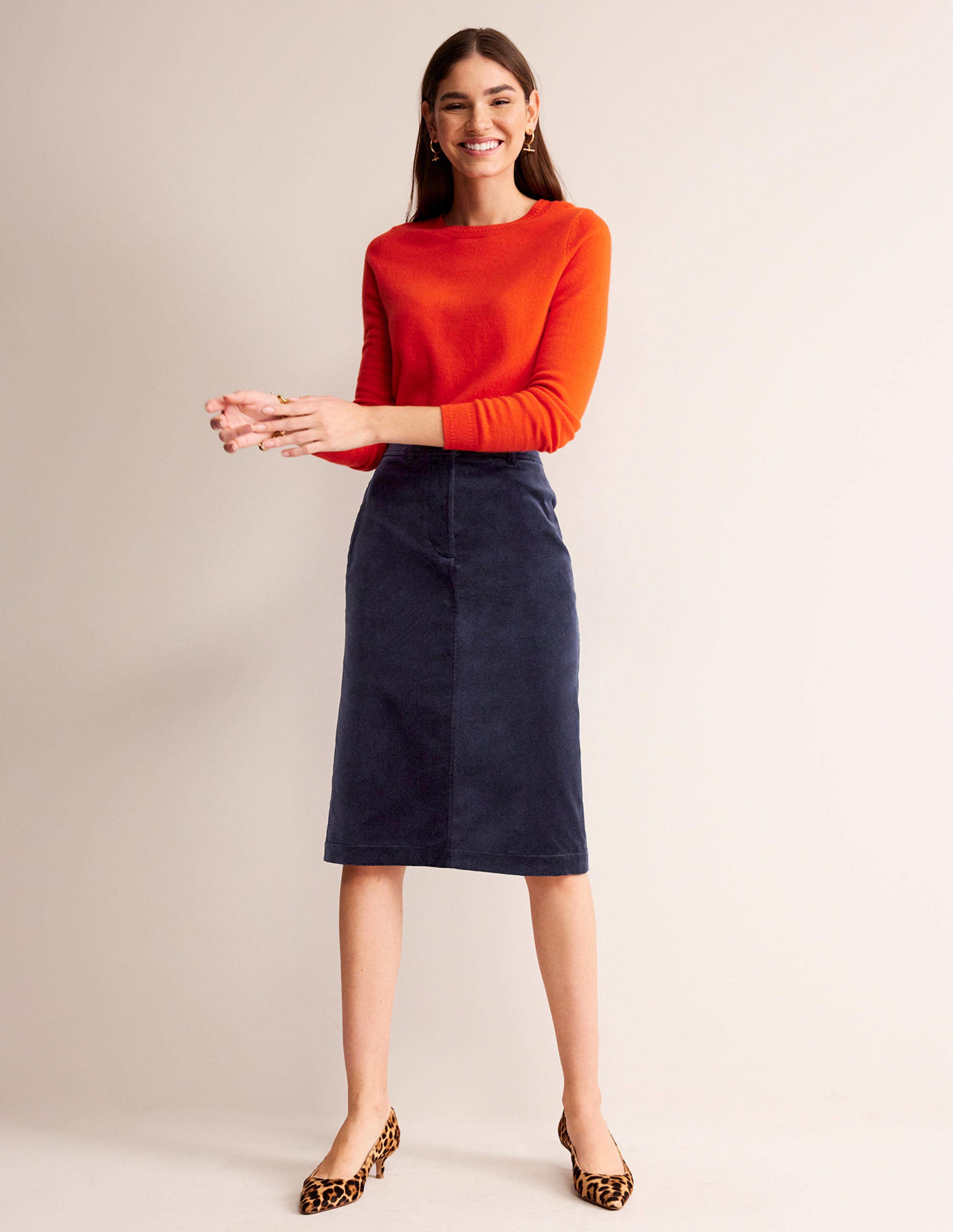 Margot Velvet Midi Skirt-Navy - Image 1