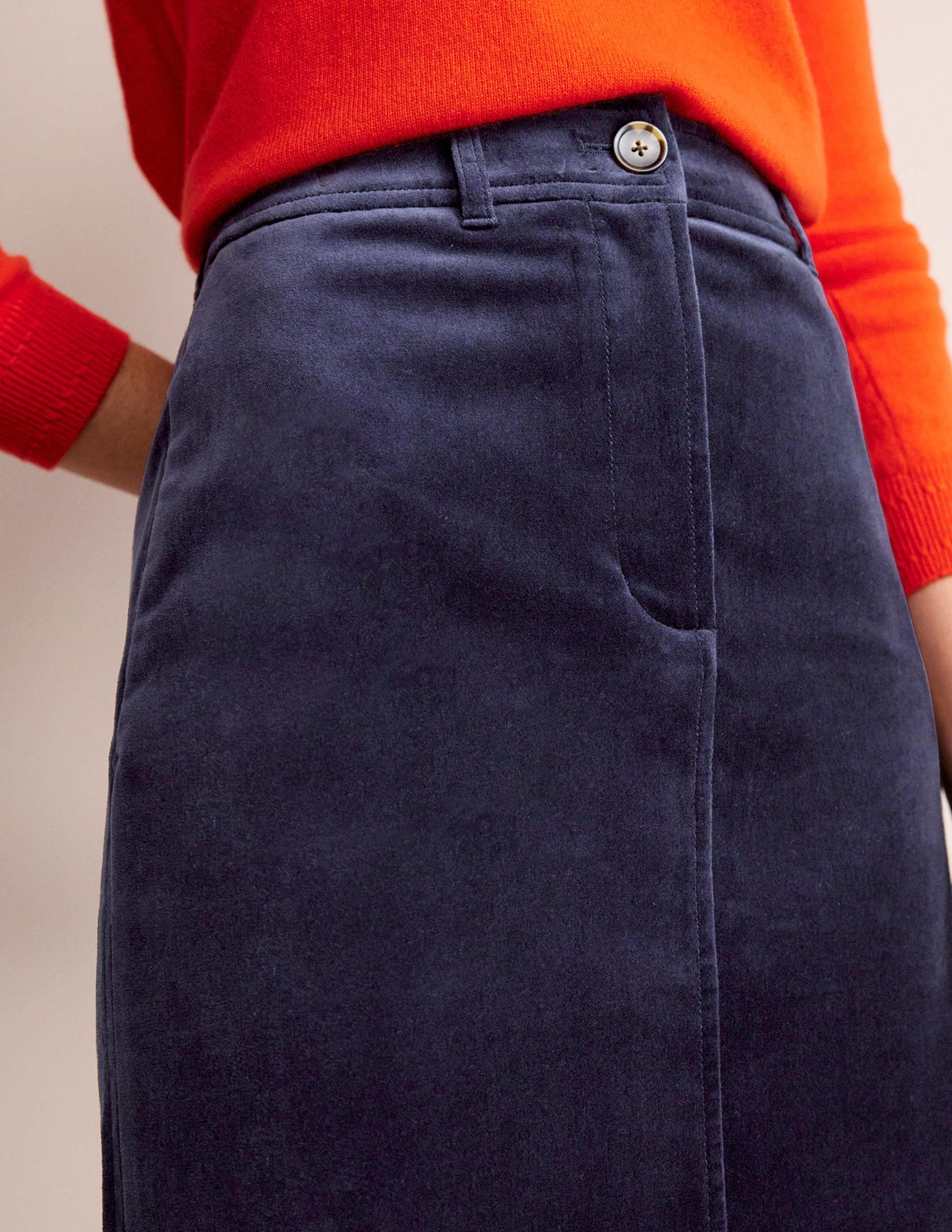 Margot Velvet Midi Skirt-Navy-2