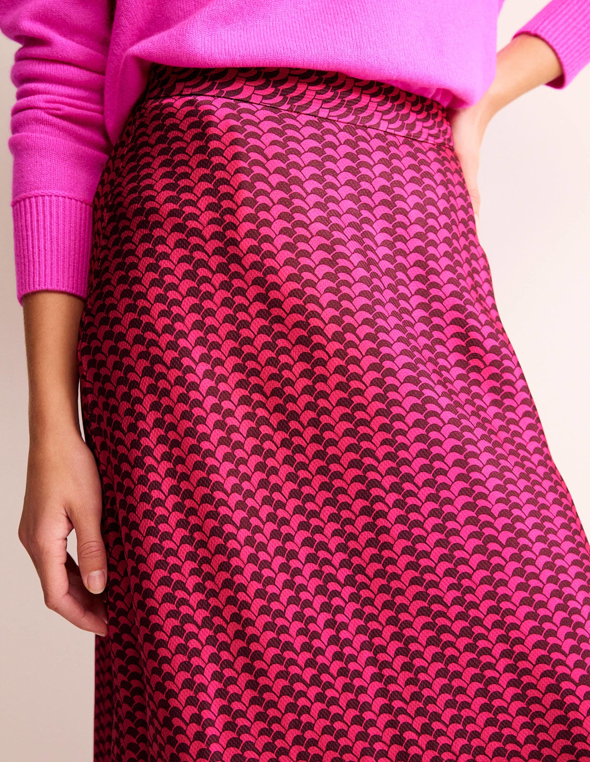 Cecelia Midi Skirt-Vibrant Pink, Geo Fall - Image 2