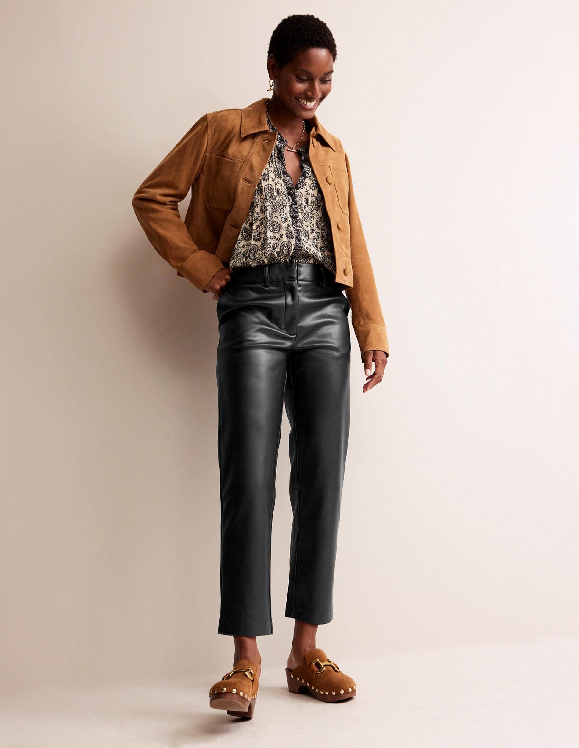 Tapered Faux-Leather Trousers-Black-1
