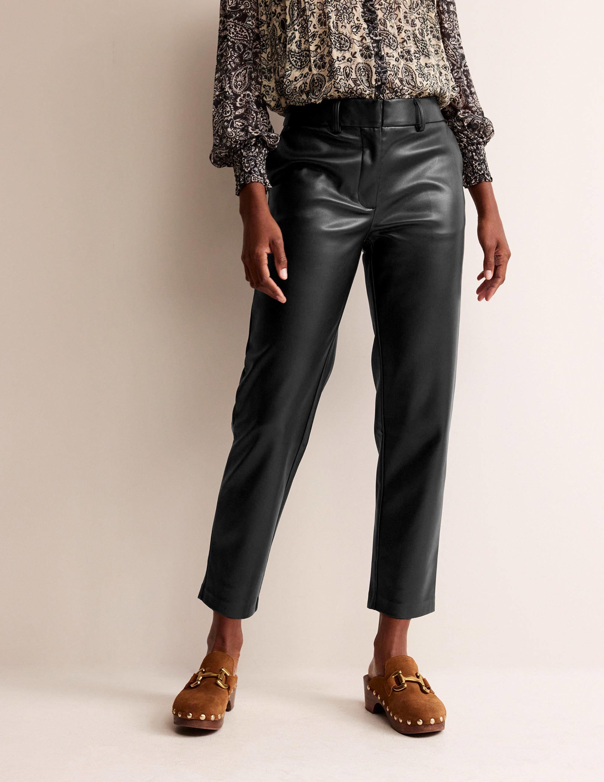 Tapered Faux-Leather Trousers-Black - Image 4