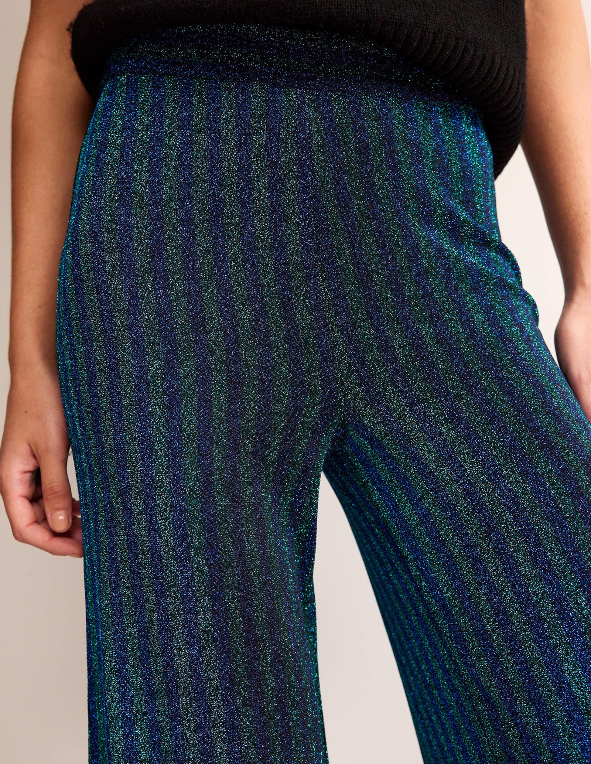 Jersey Metallic Trousers-Green / Navy Stripe-2