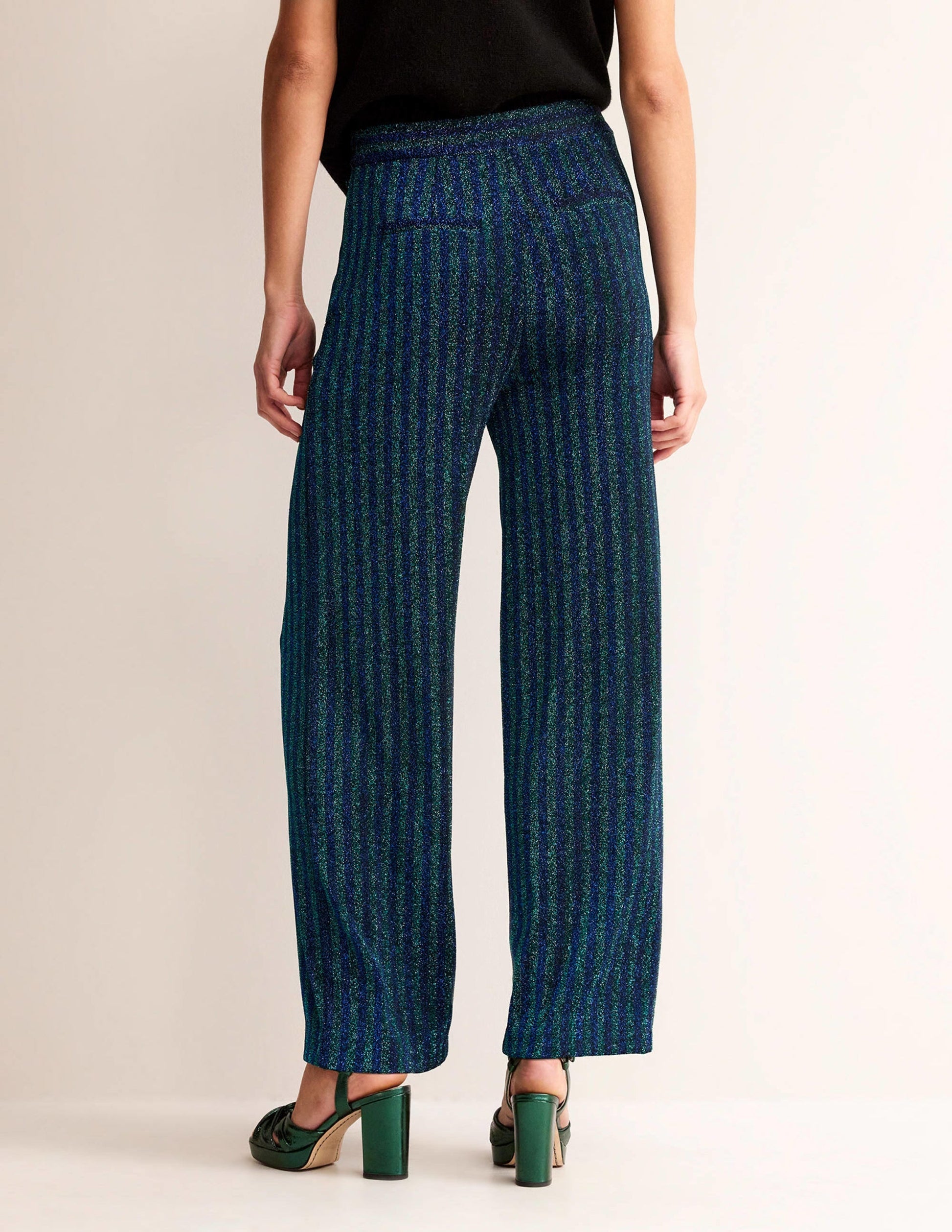 Jersey Metallic Trousers-Green / Navy Stripe-3