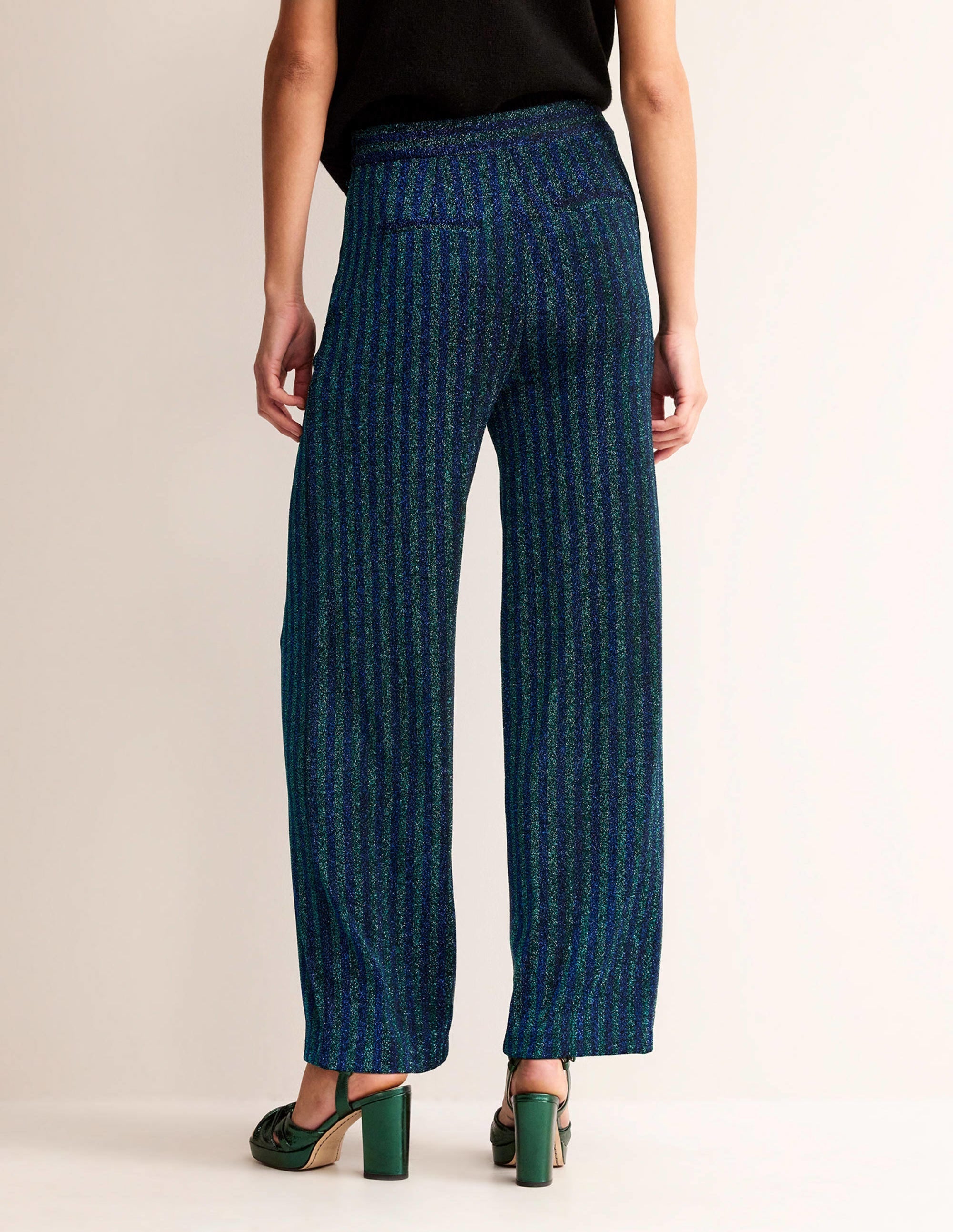 Jersey Metallic Trousers-Green / Navy Stripe - Image 3