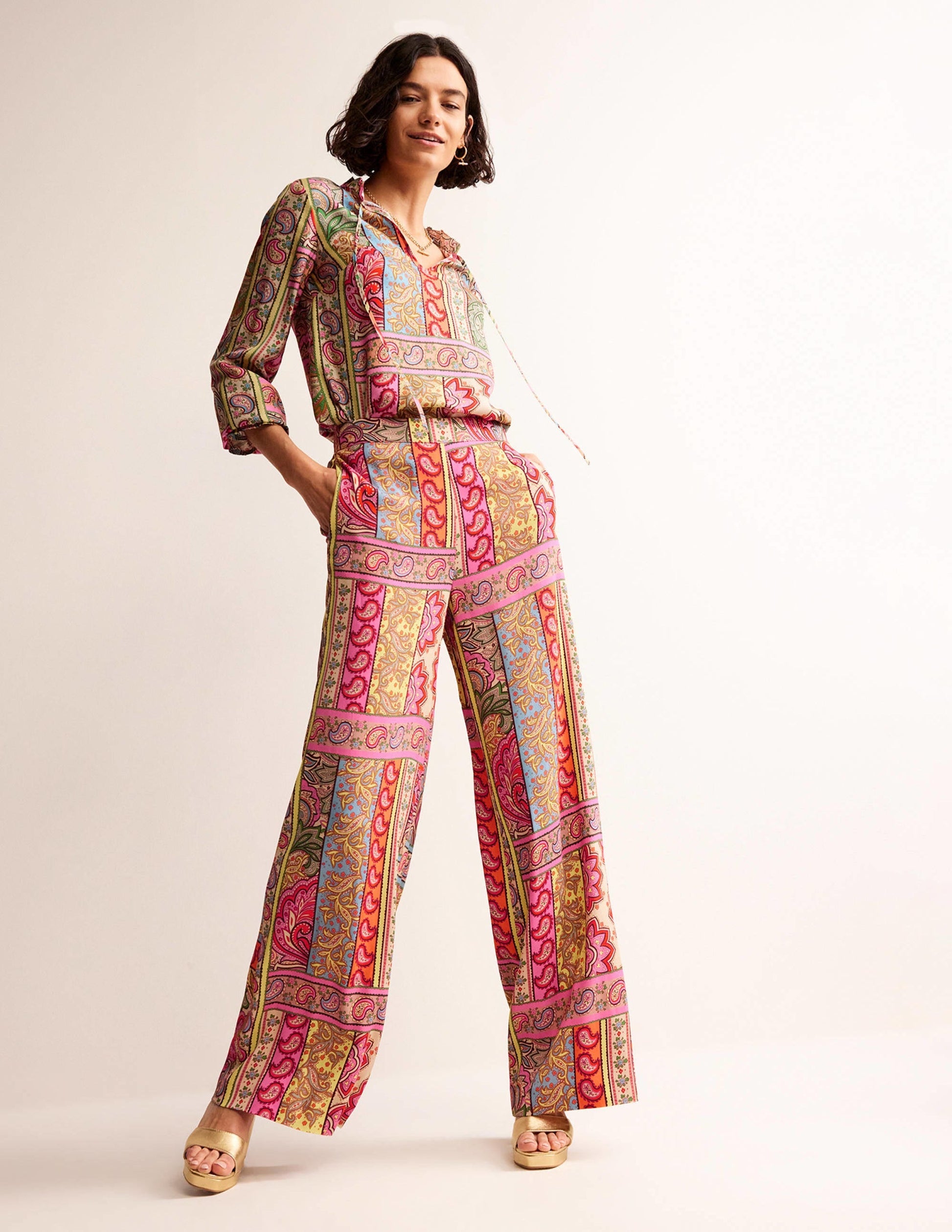 Fluid Wide-Leg Trousers-Multi, Patchwork-1