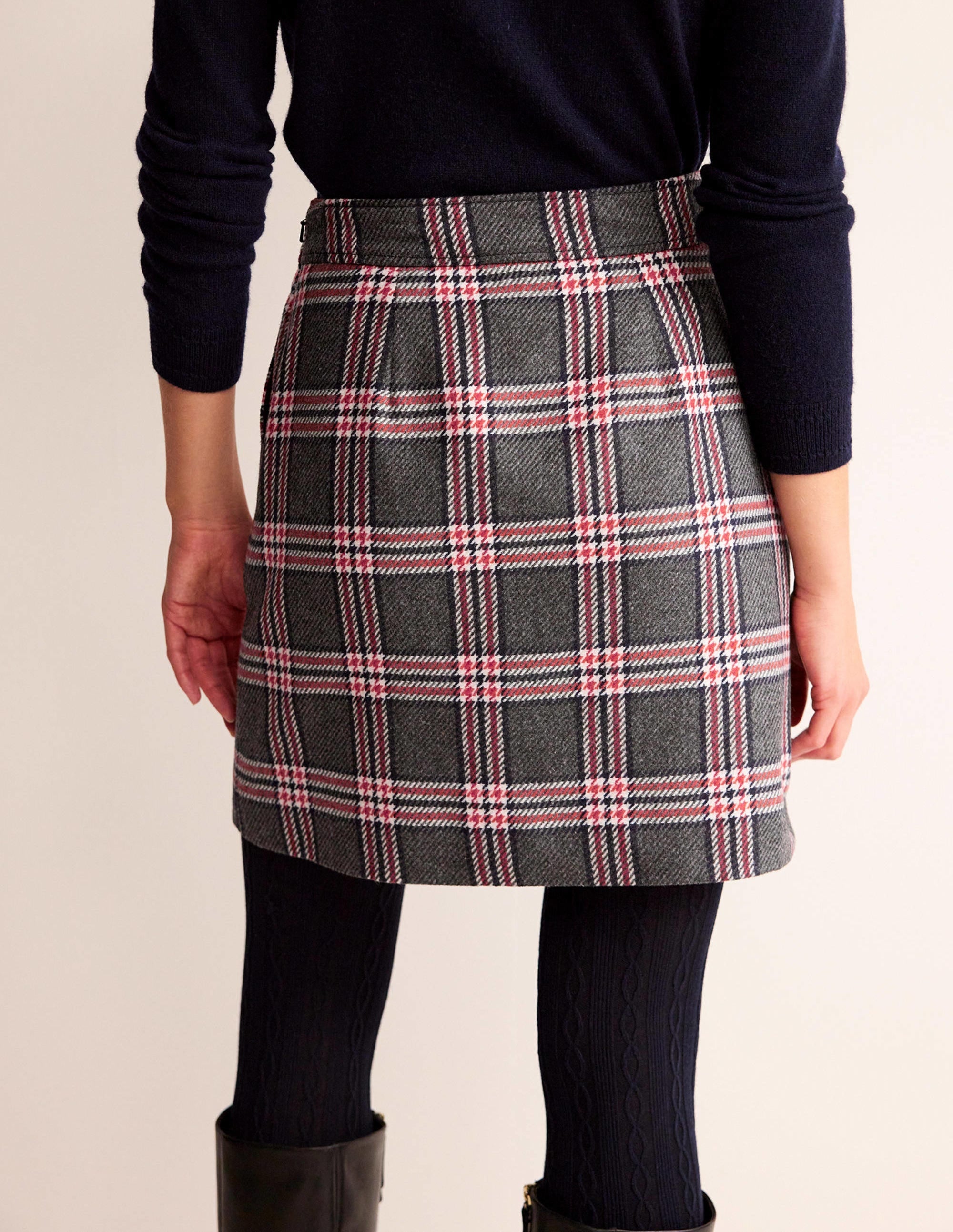 Estella Tweed Mini Skirt-Charcoal Check - Image 3