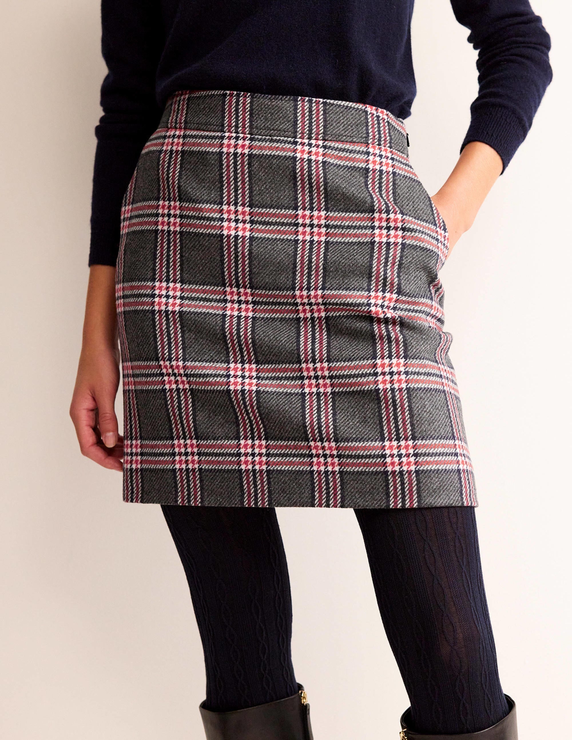 Estella Tweed Mini Skirt-Charcoal Check - Image 4
