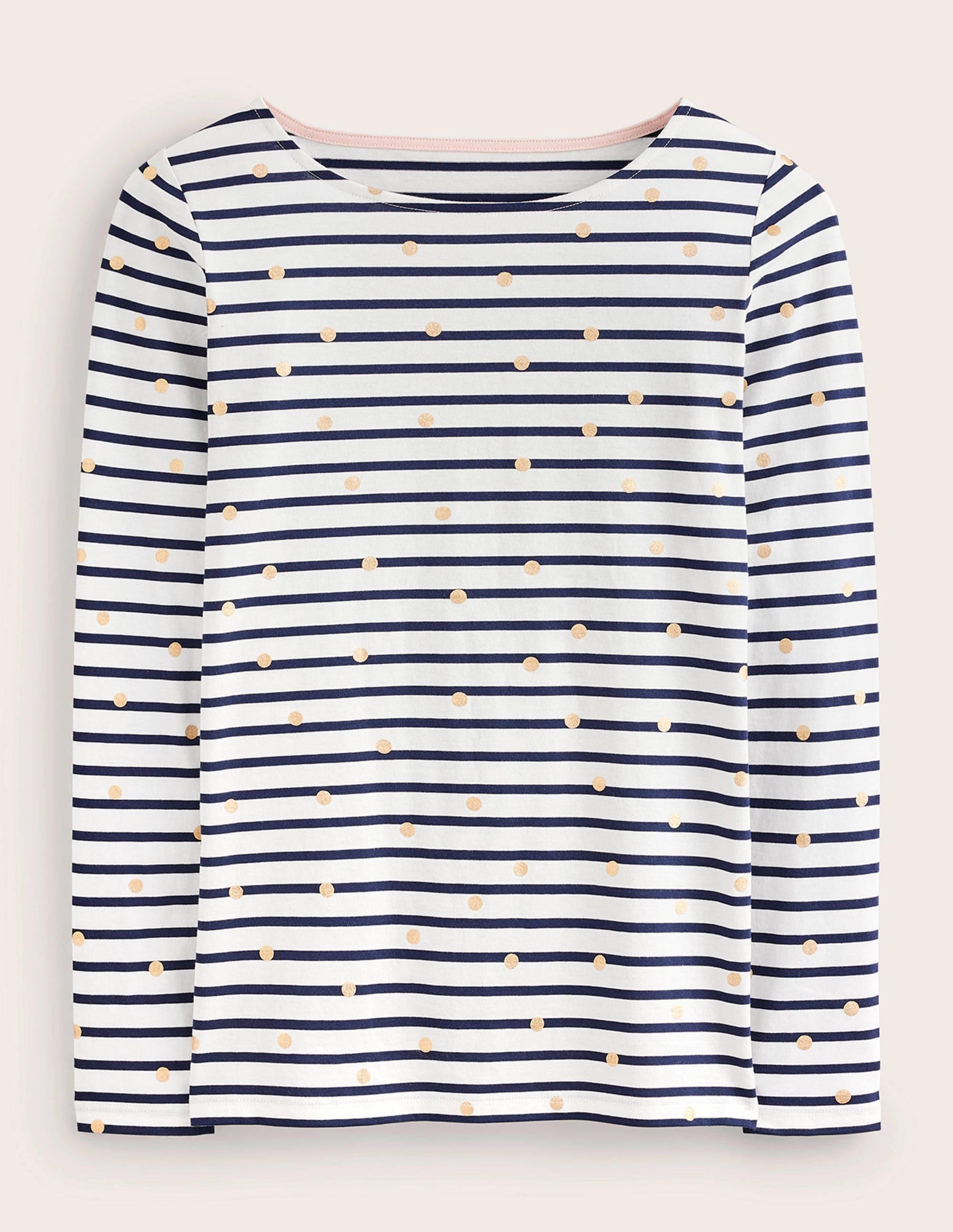 Ella Long Sleeve Breton-Ivory, Navy Foil Dot-8