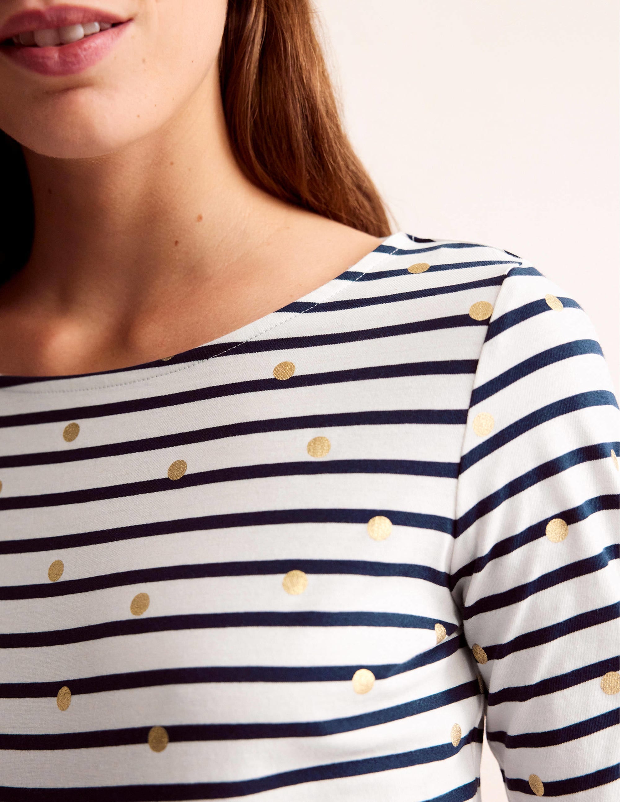 Ella Long Sleeve Breton-Ivory, Navy Foil Dot - Image 2