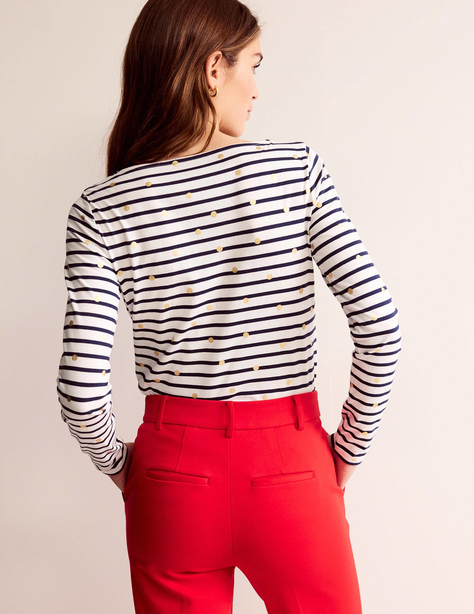 Ella Long Sleeve Breton-Ivory, Navy Foil Dot - Image 3