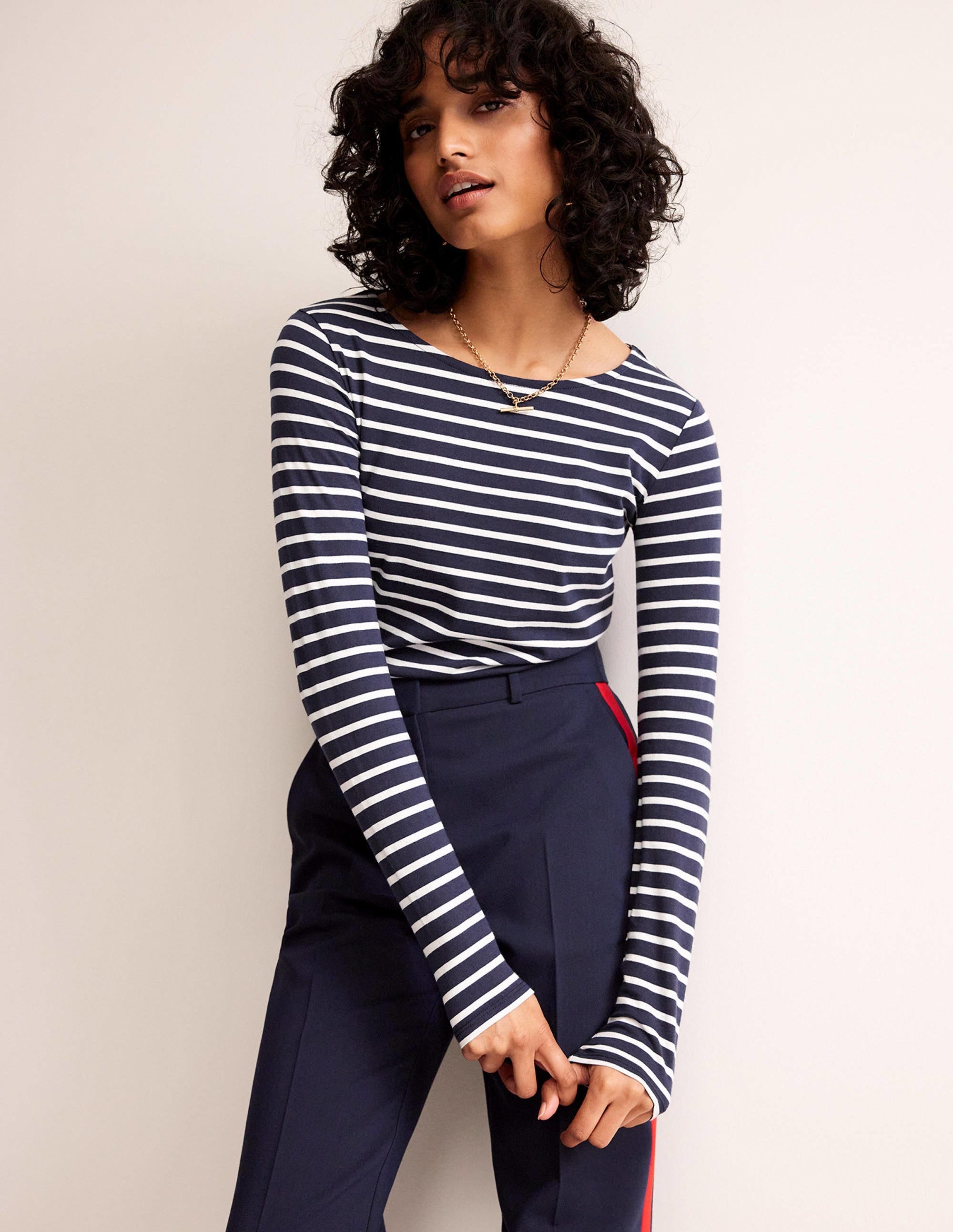 Ella Long Sleeve Breton-Navy, Ivory - Image 4