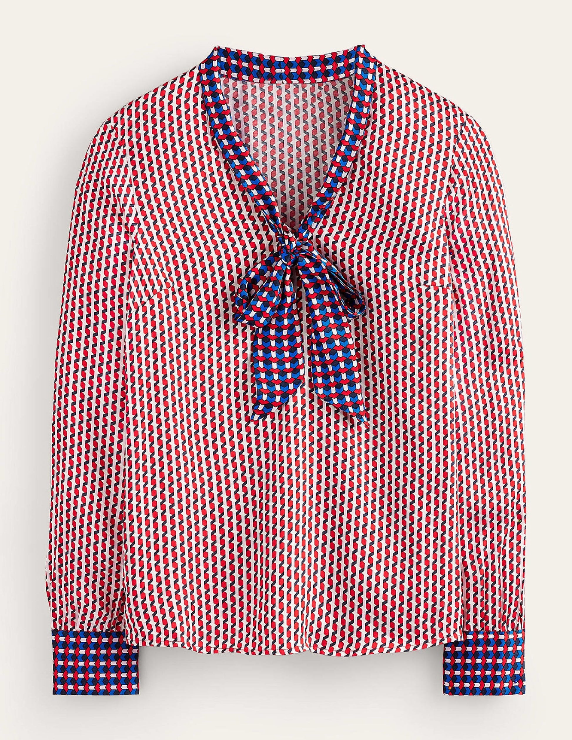 Pussy-Bow Satin Blouse-Hot Pepper, Geo Daze-7