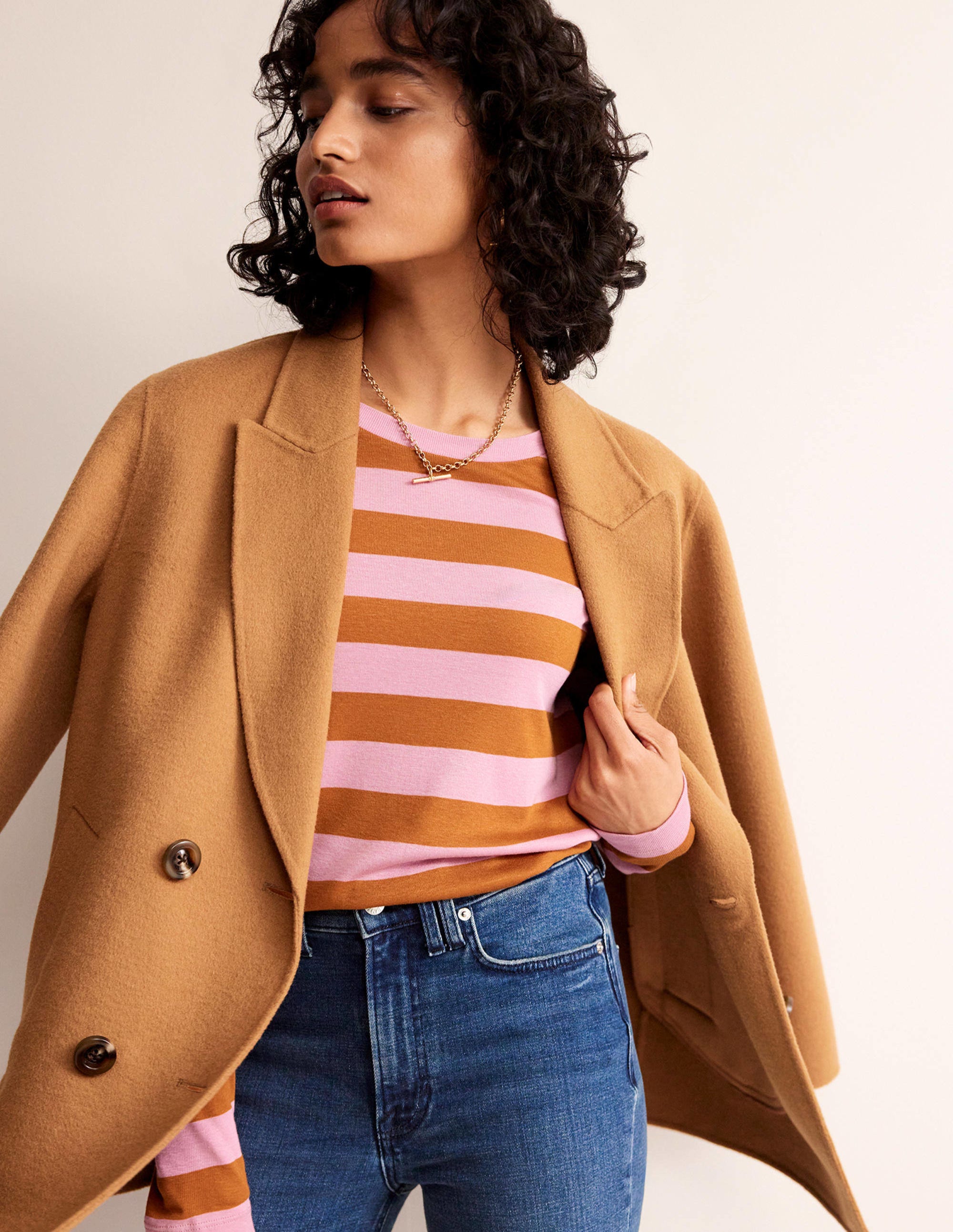 Tamsin Long Sleeve Top-Pink, Camel - Image 4