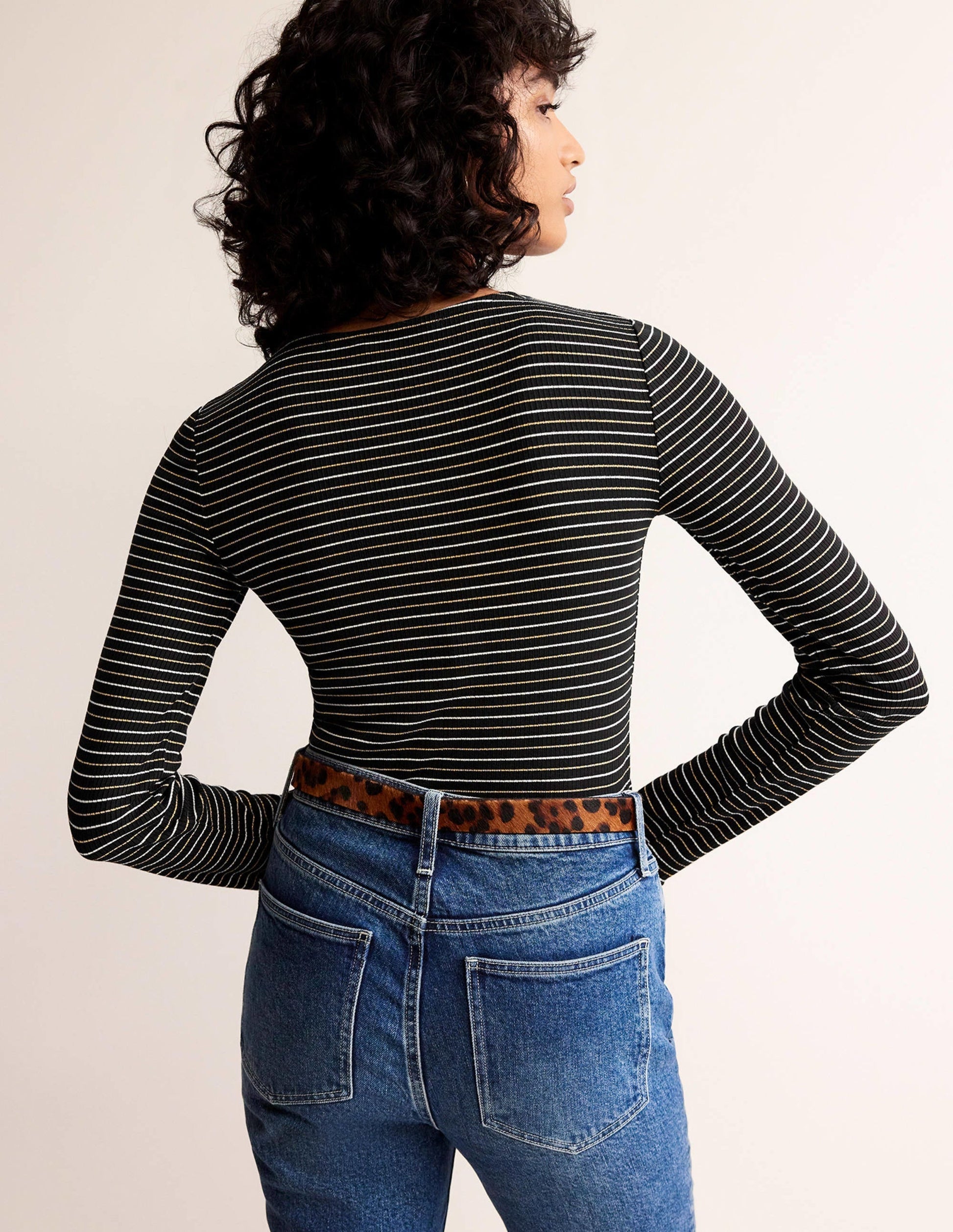 Long Sleeve Metallic Top-Black Stripe-3