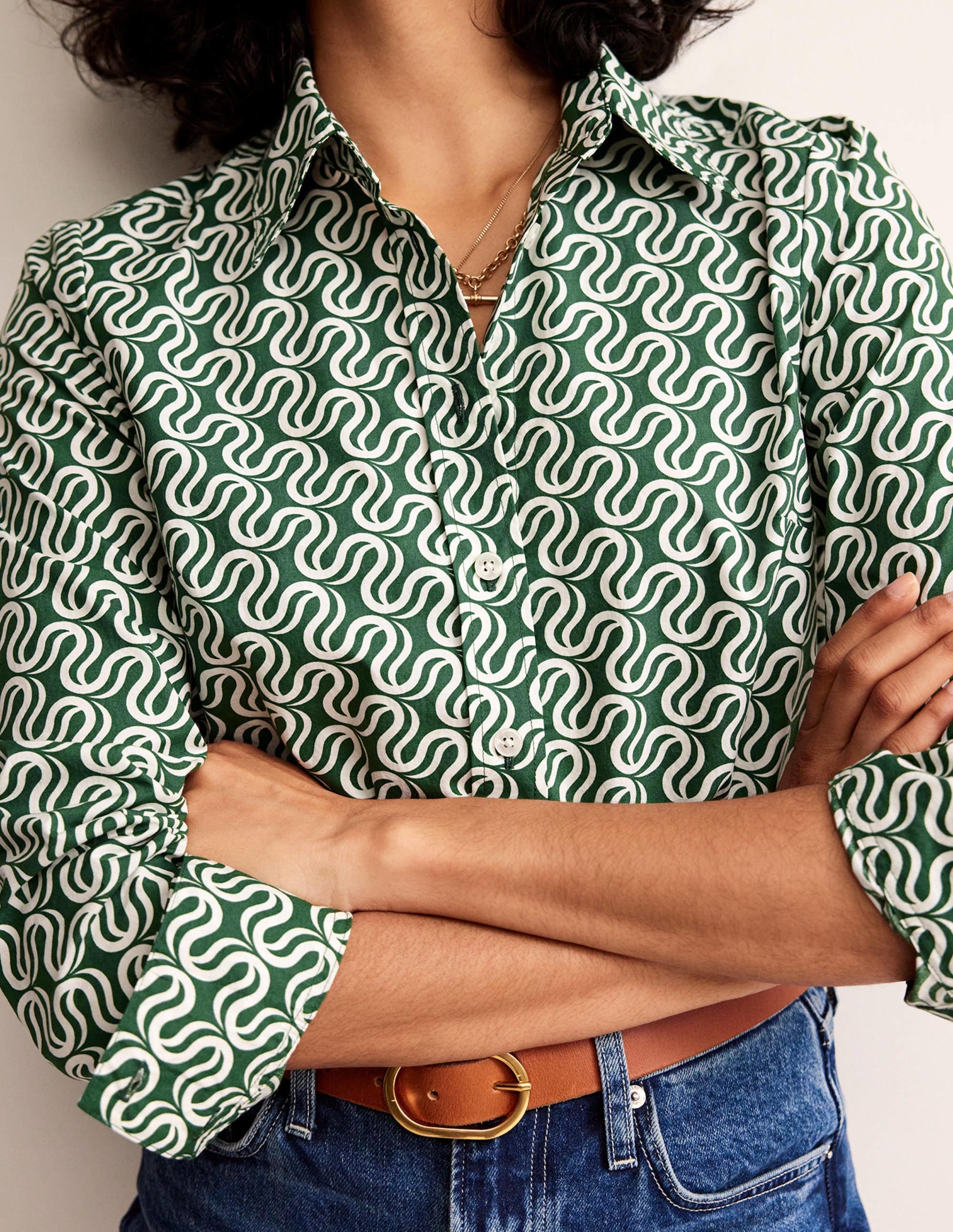 Sienna Cotton Shirt-Amazon Green, Ribbon Wave - Image 2