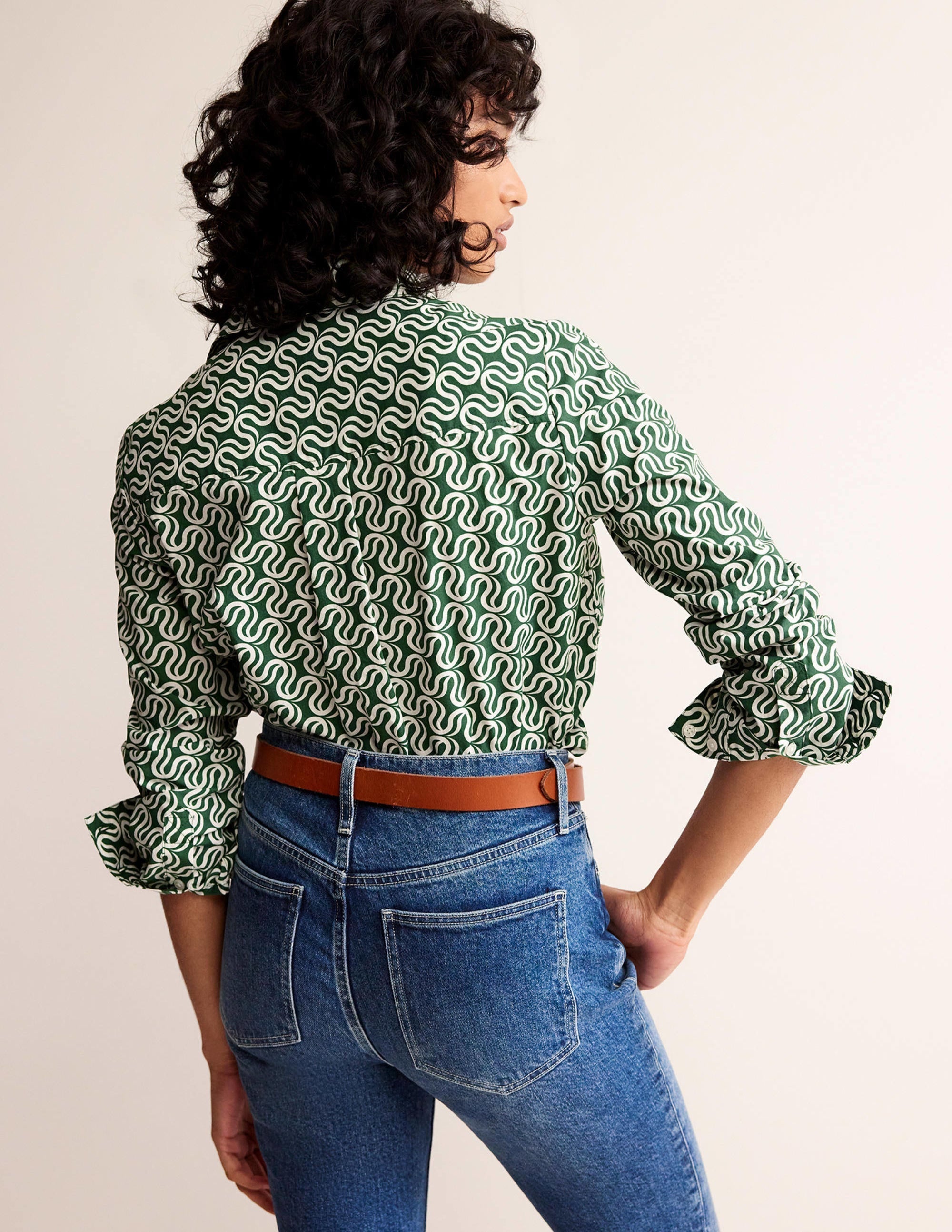 Sienna Cotton Shirt-Amazon Green, Ribbon Wave - Image 3