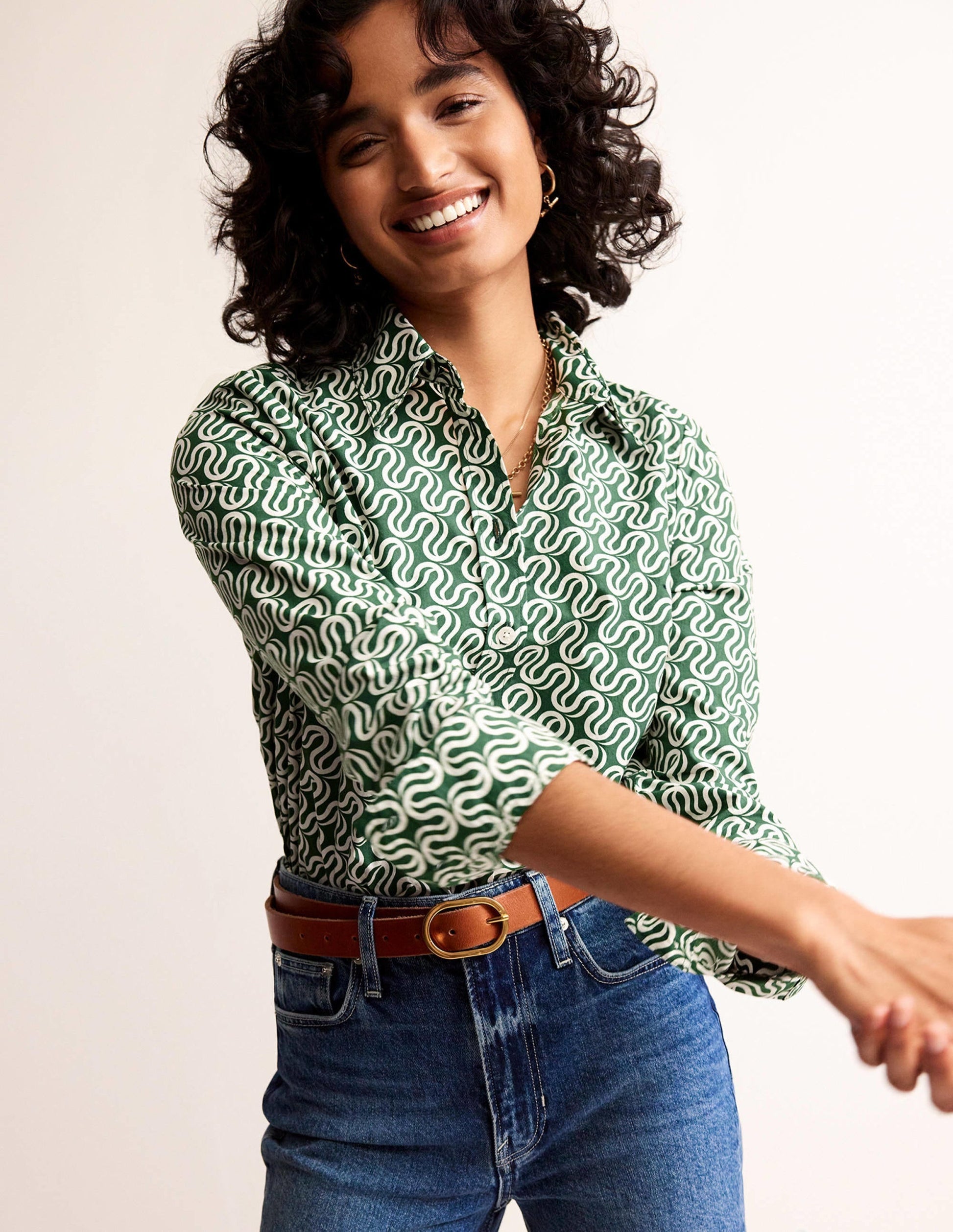 Sienna Cotton Shirt-Amazon Green, Ribbon Wave-4
