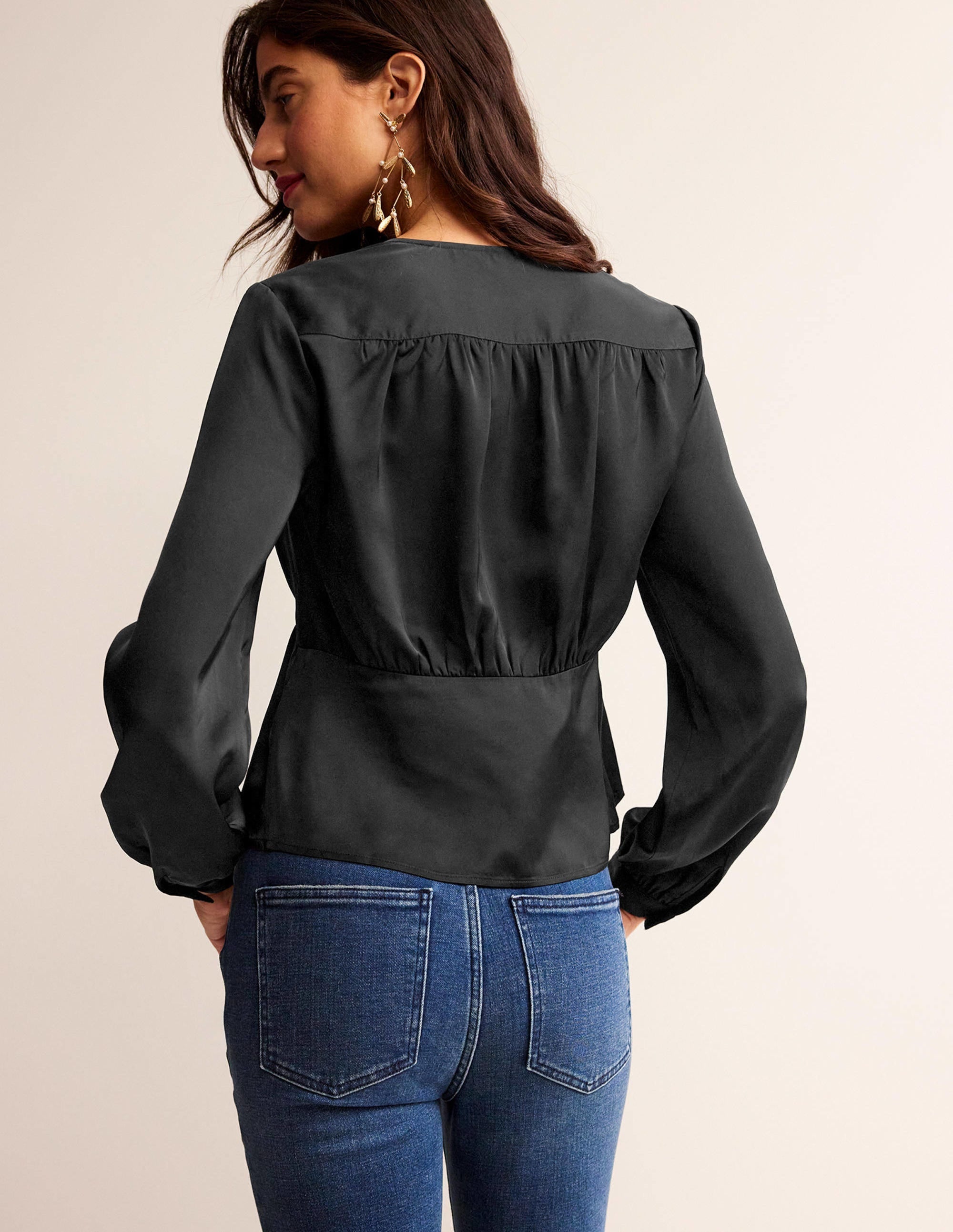 V-Neck Tea Blouse-Black - Image 3