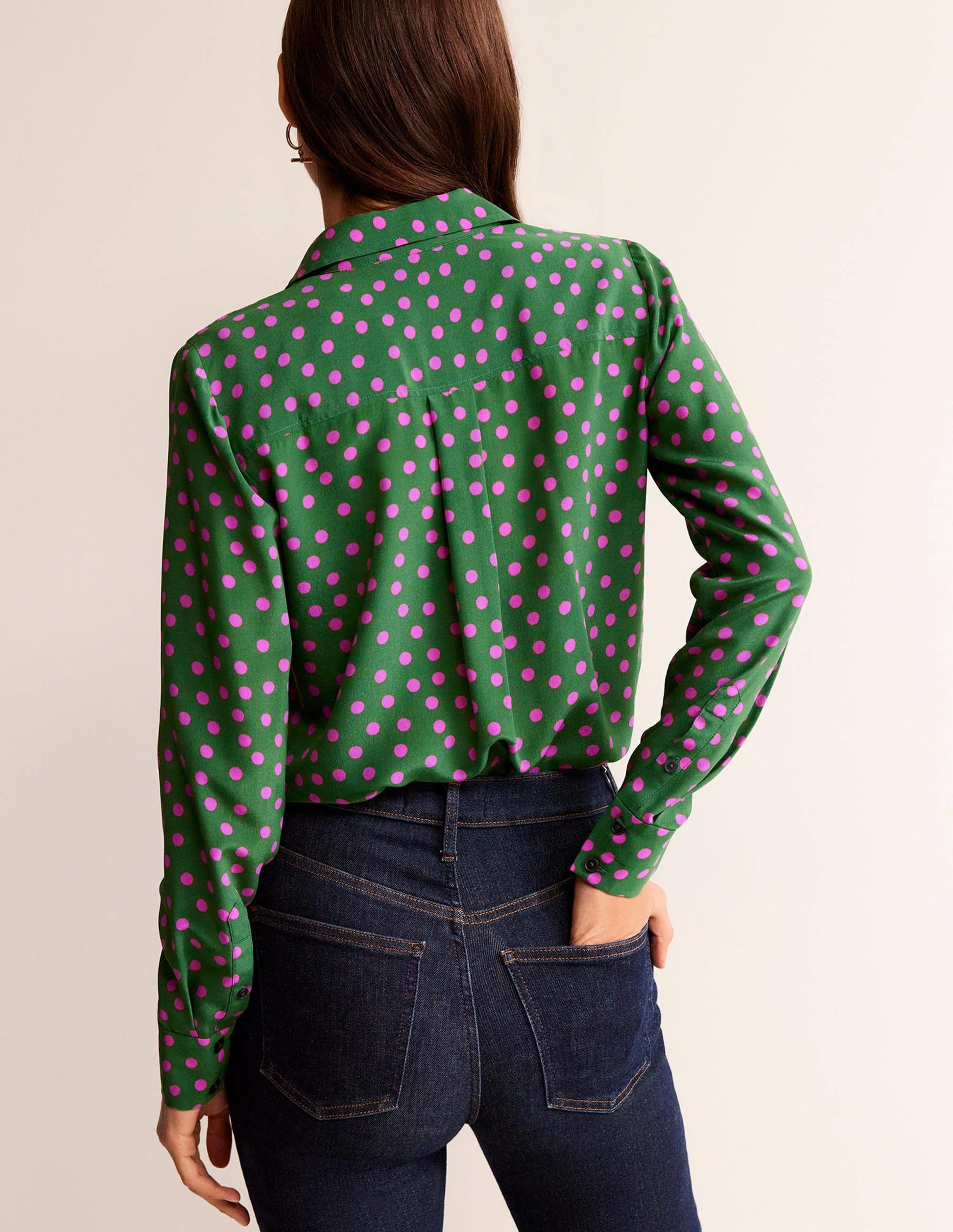 Sienna Silk Shirt-Amazon Green, Dotty Spot-3