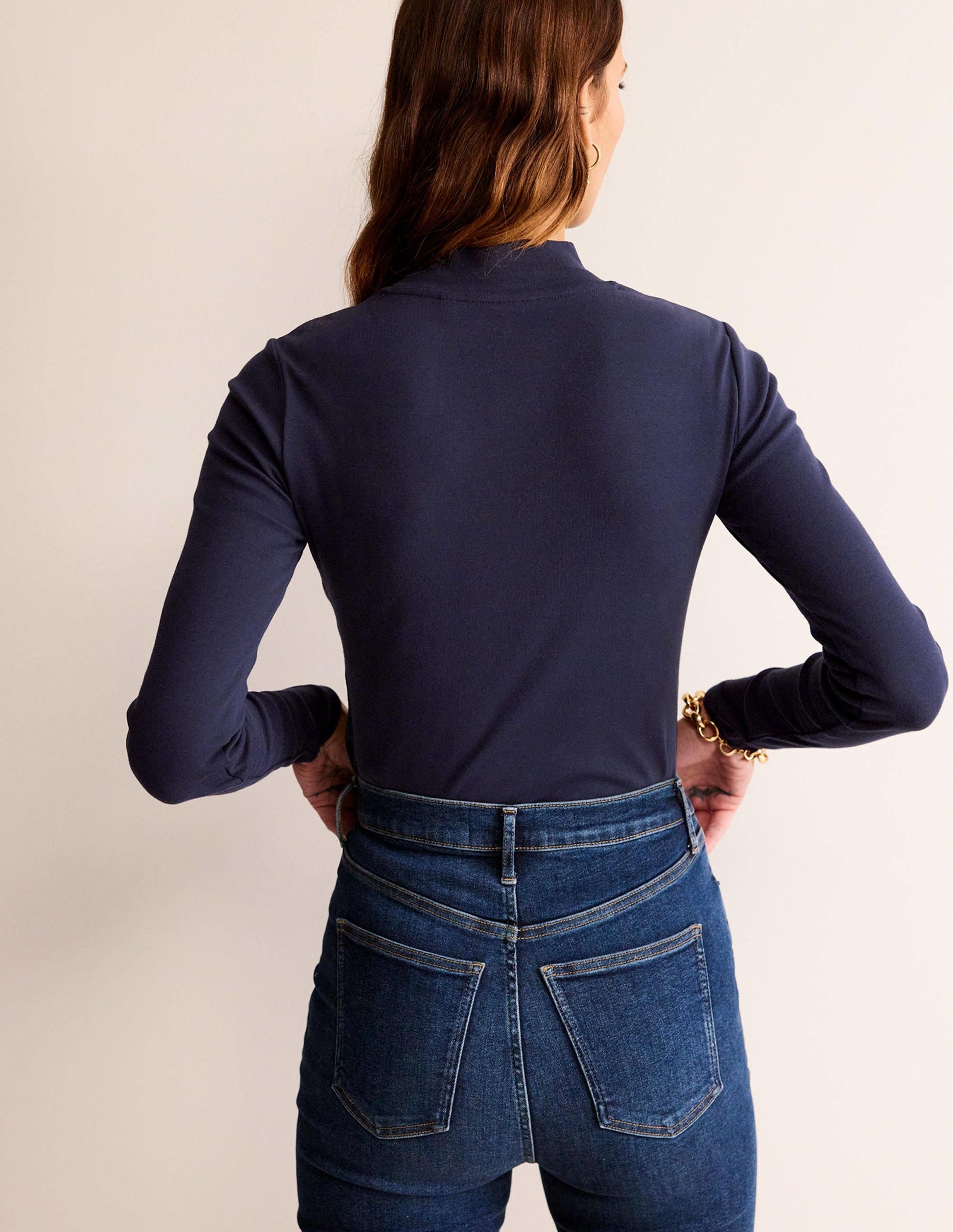 Essential High Neck Jersey Top-Navy-3