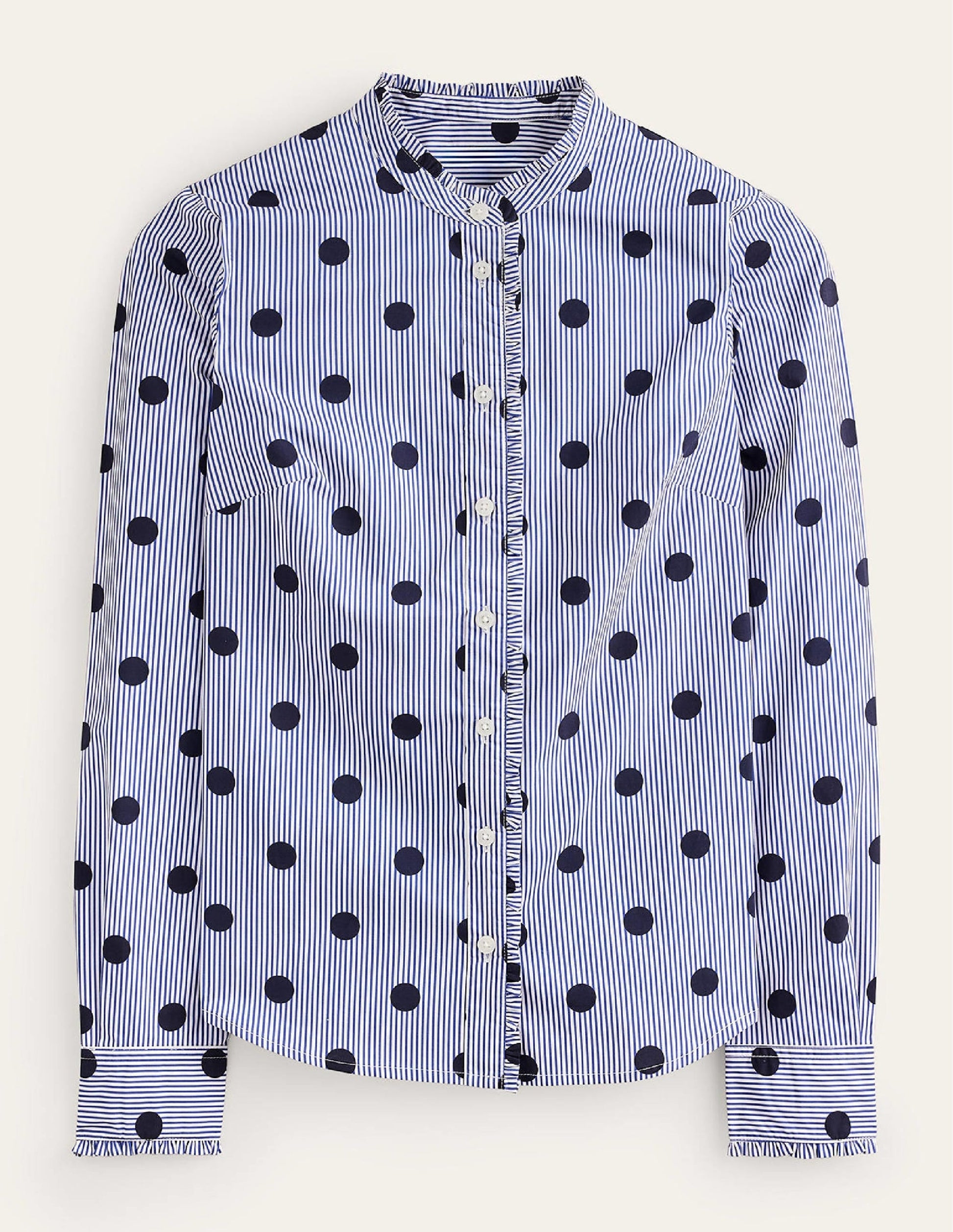 Phoebe Cotton Shirt-Navy, Spot Stripe-8