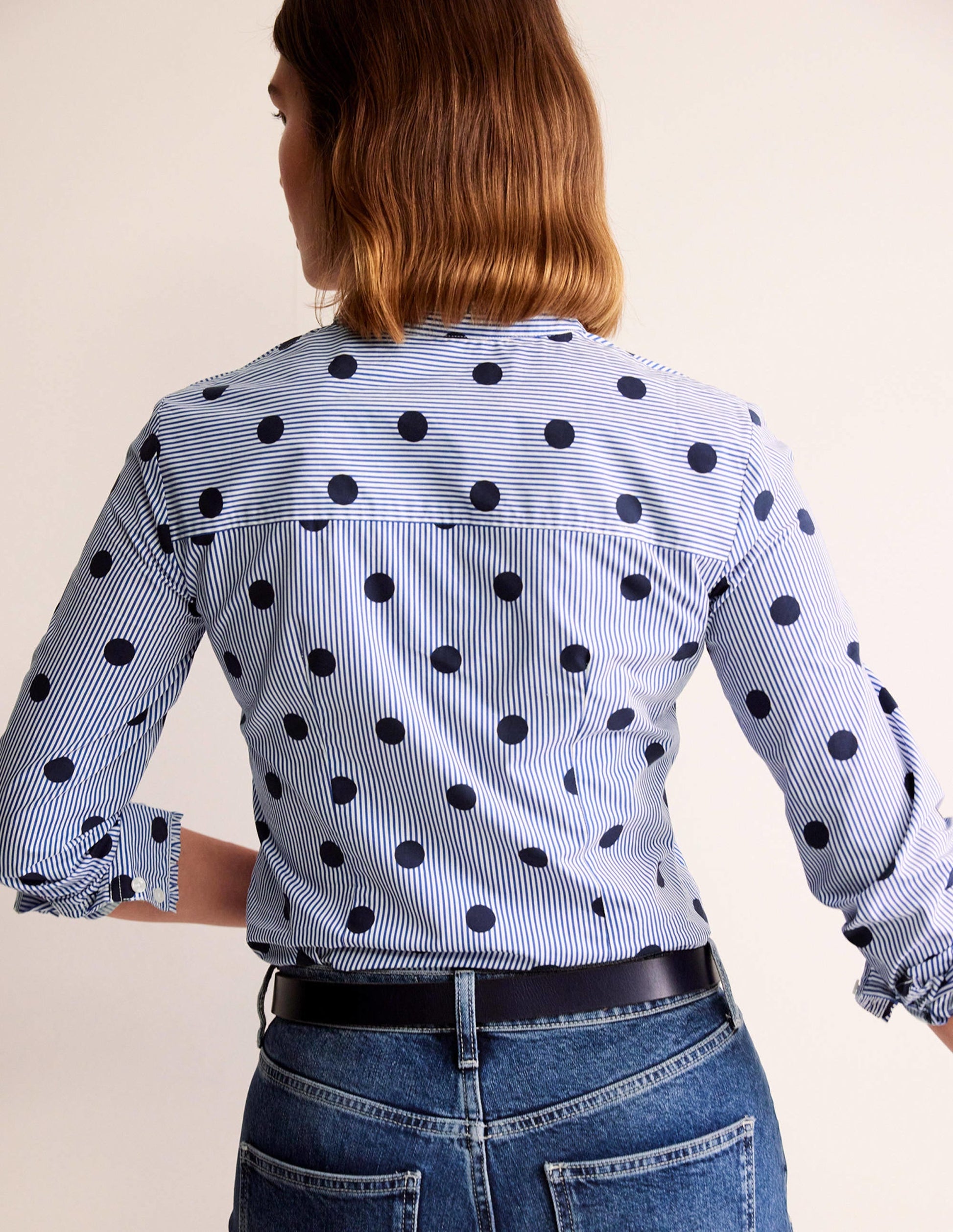 Phoebe Cotton Shirt-Navy, Spot Stripe-3