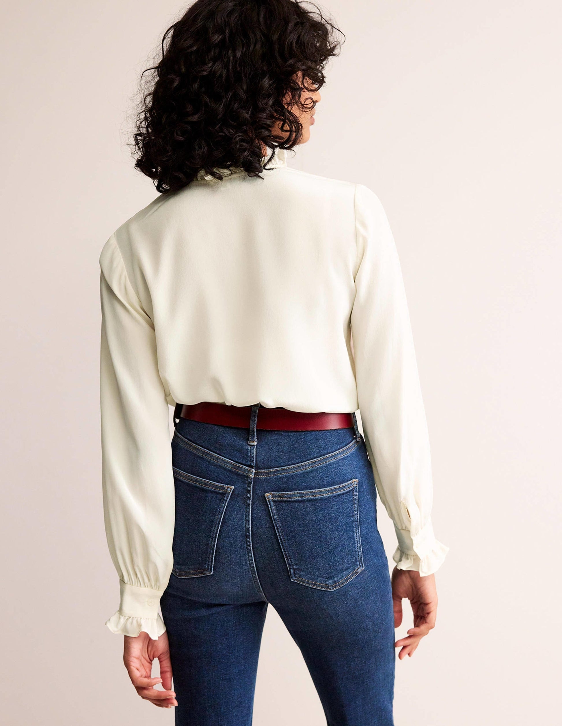 Ruffle Neck Silk Blouse-Ivory-3