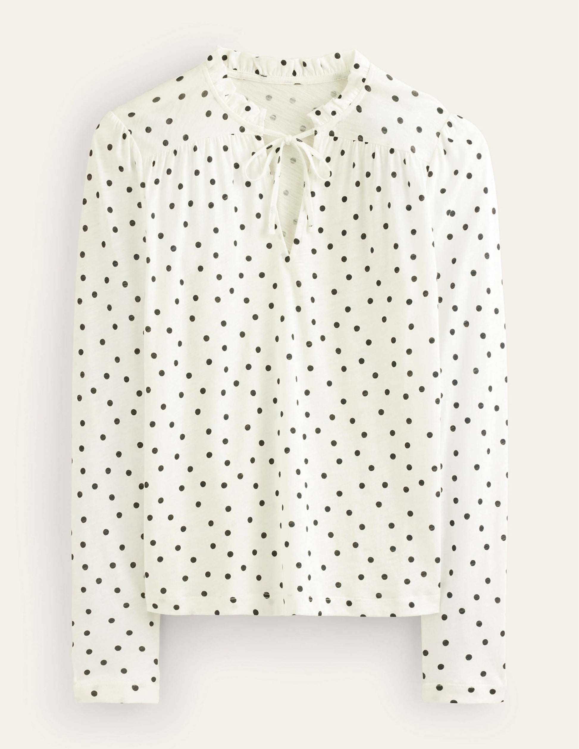 Ruffle V Neck Top-Ivory Spot-5