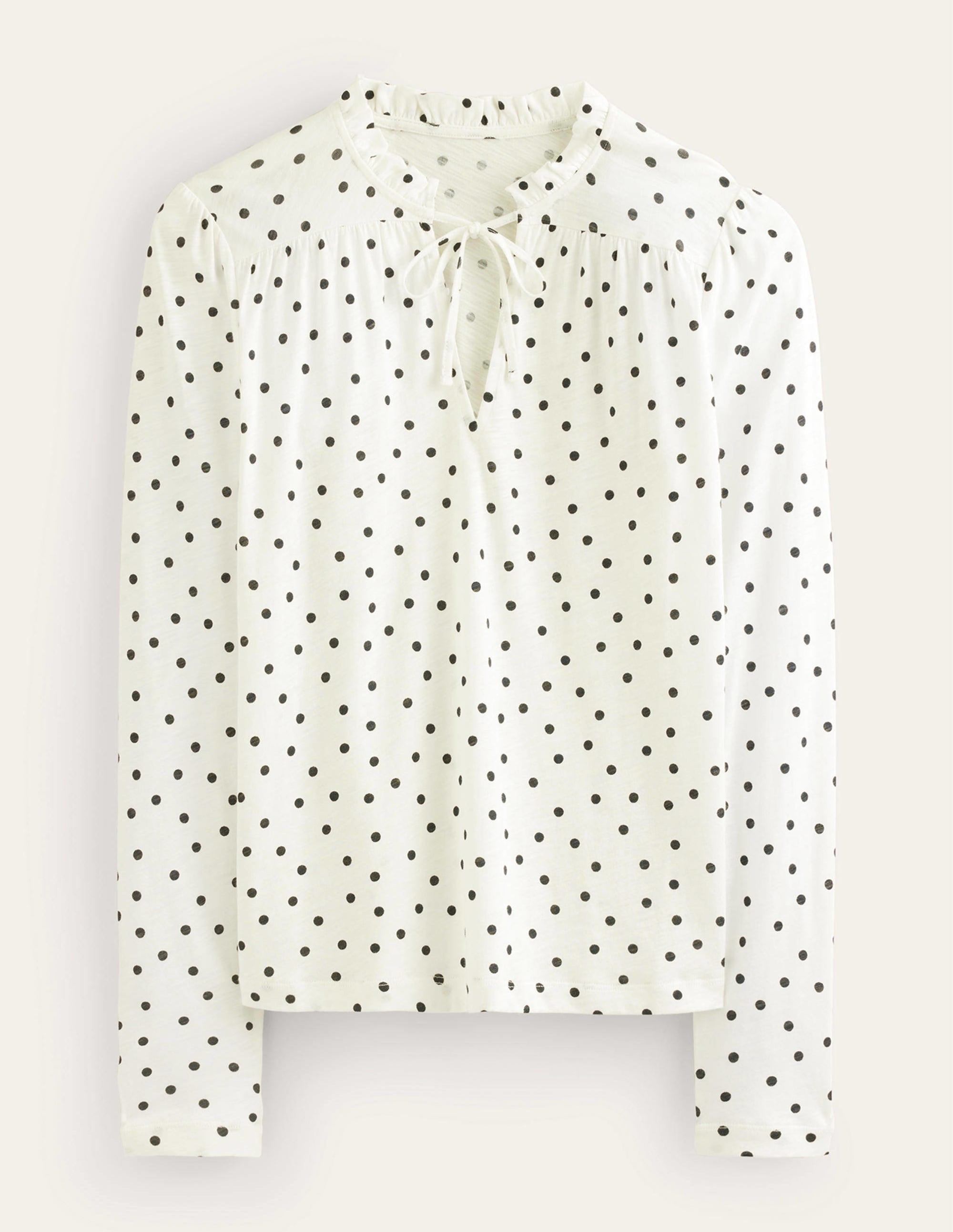 Ruffle V Neck Top-Ivory Spot - Image 5