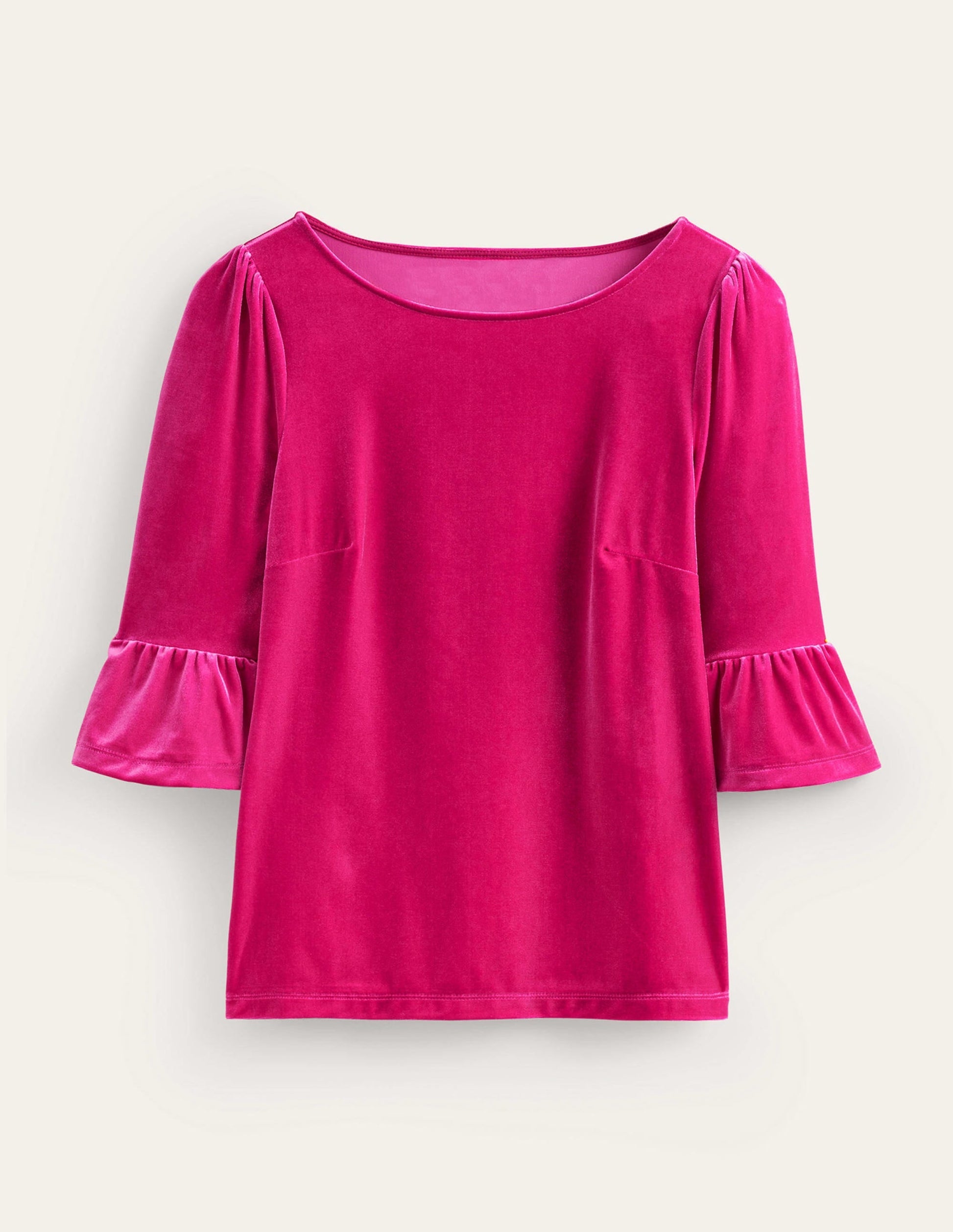 Velvet Ruffle-Cuff Top-Vibrant Pink-6