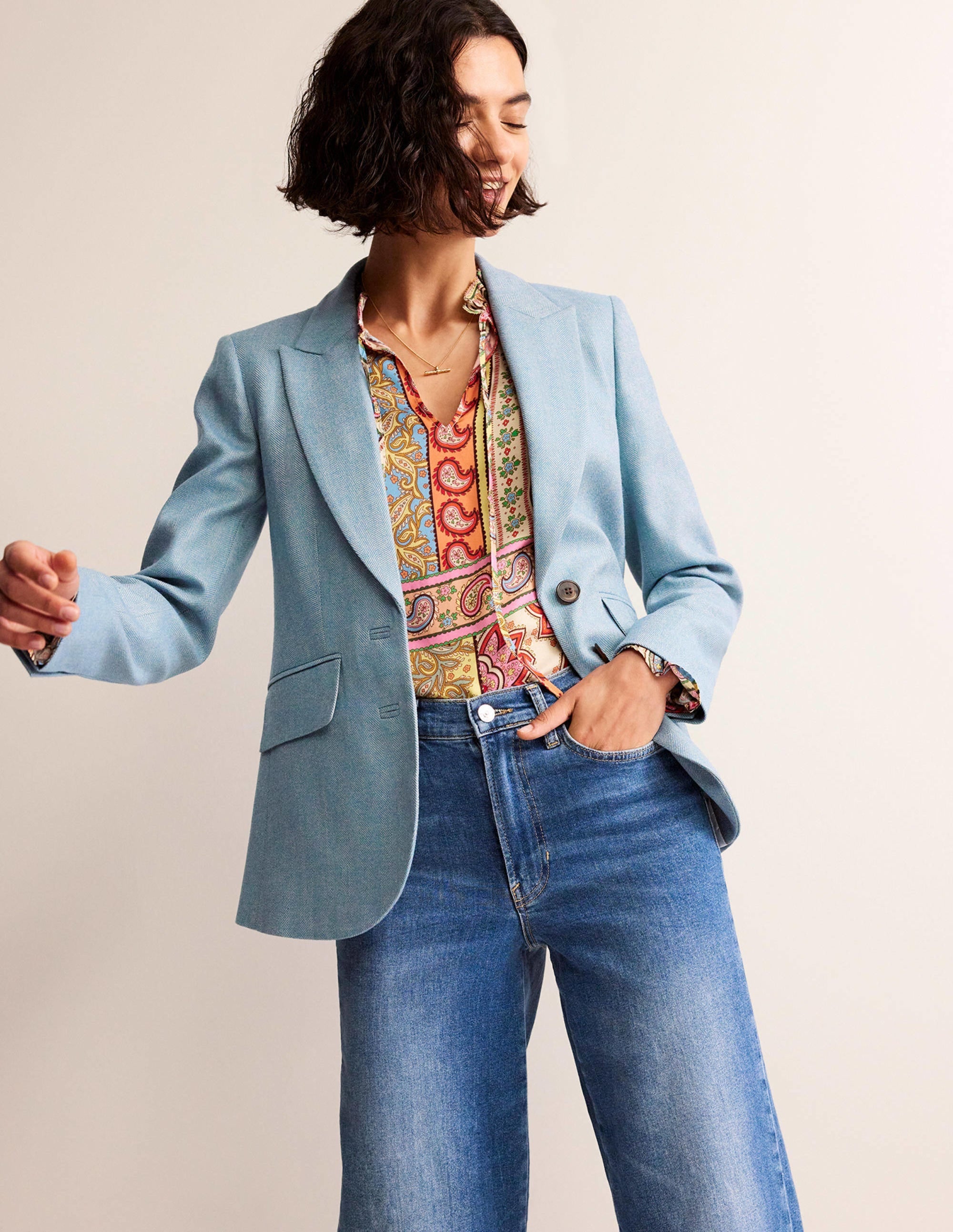Marylebone Wool-Blend Blazer-Blue Herringbone - Image 1