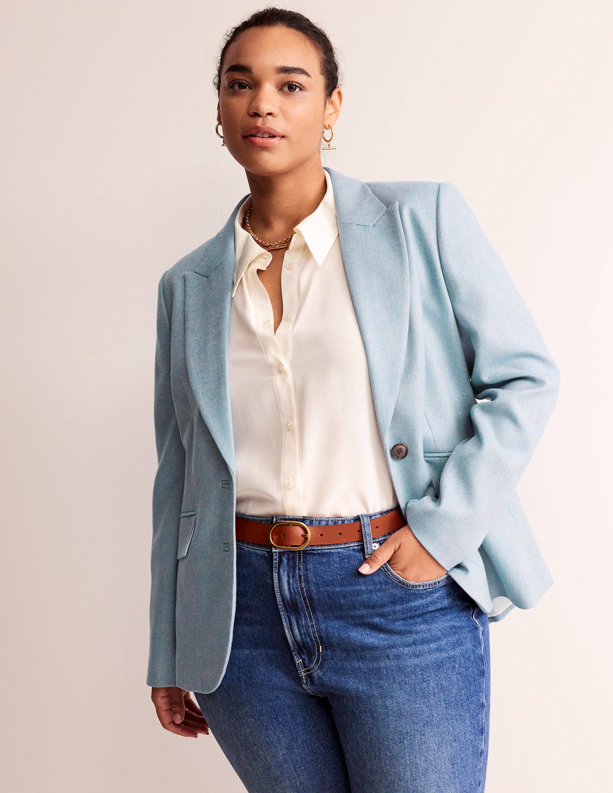 Marylebone Wool-Blend Blazer-Blue Herringbone - Image 5