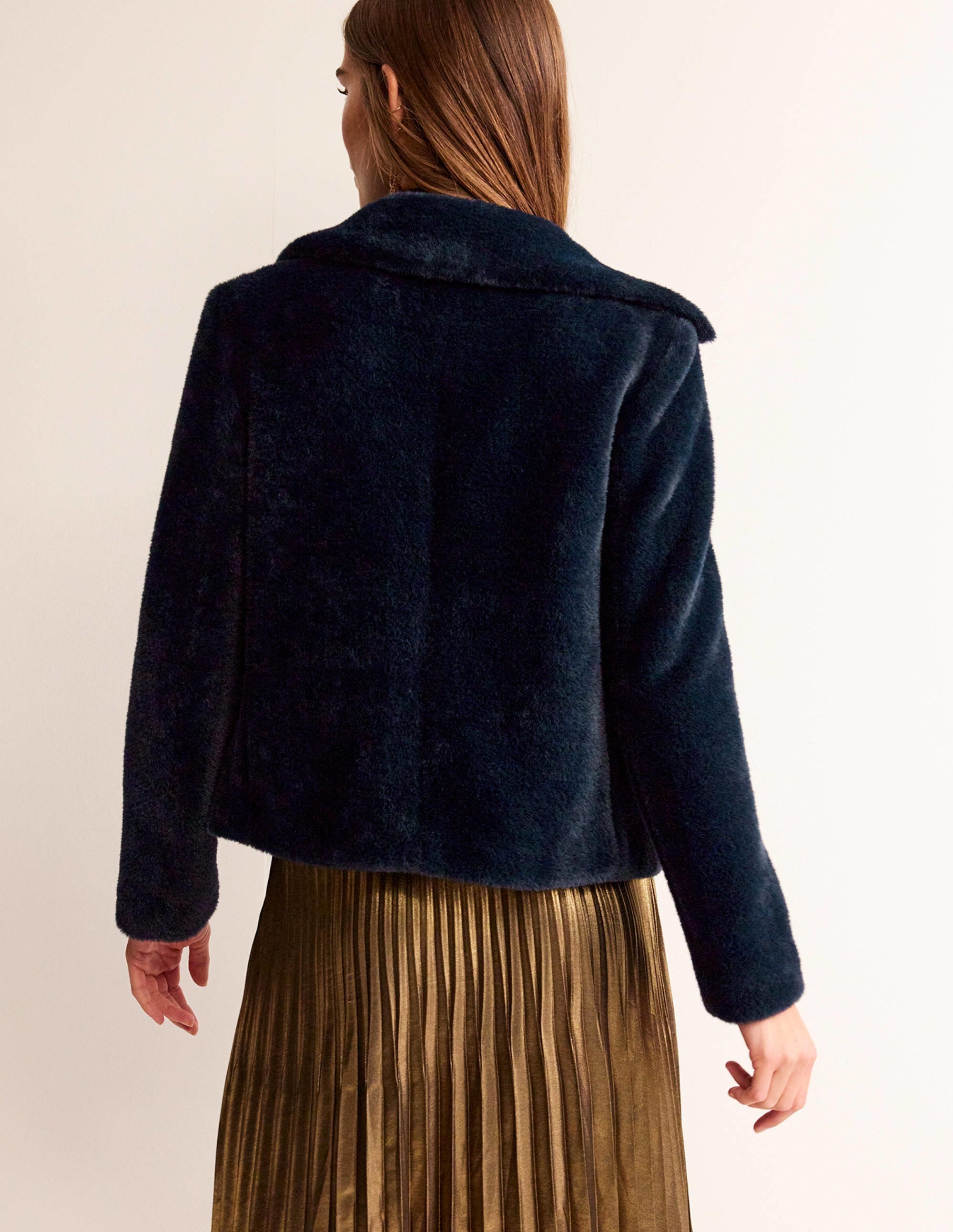 York Faux-Fur Coat-Navy - Image 3