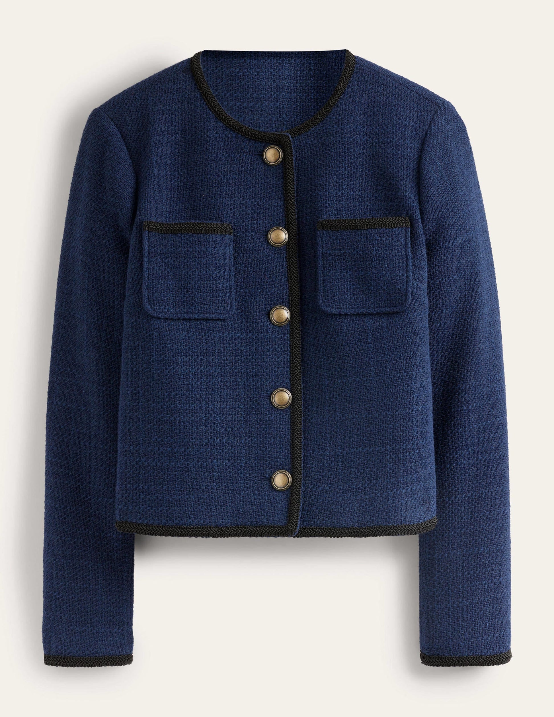 Trimmed Textured Jacket-Evening Blue-6