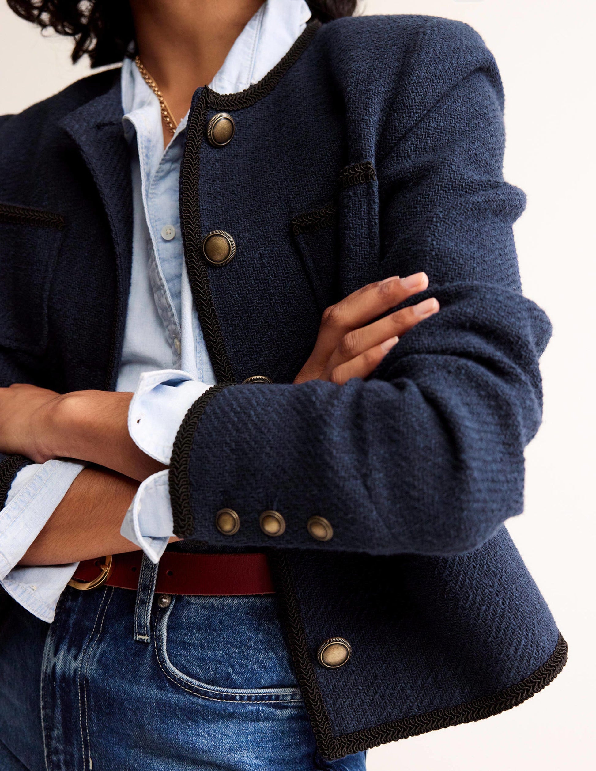Trimmed Textured Jacket-Evening Blue-2