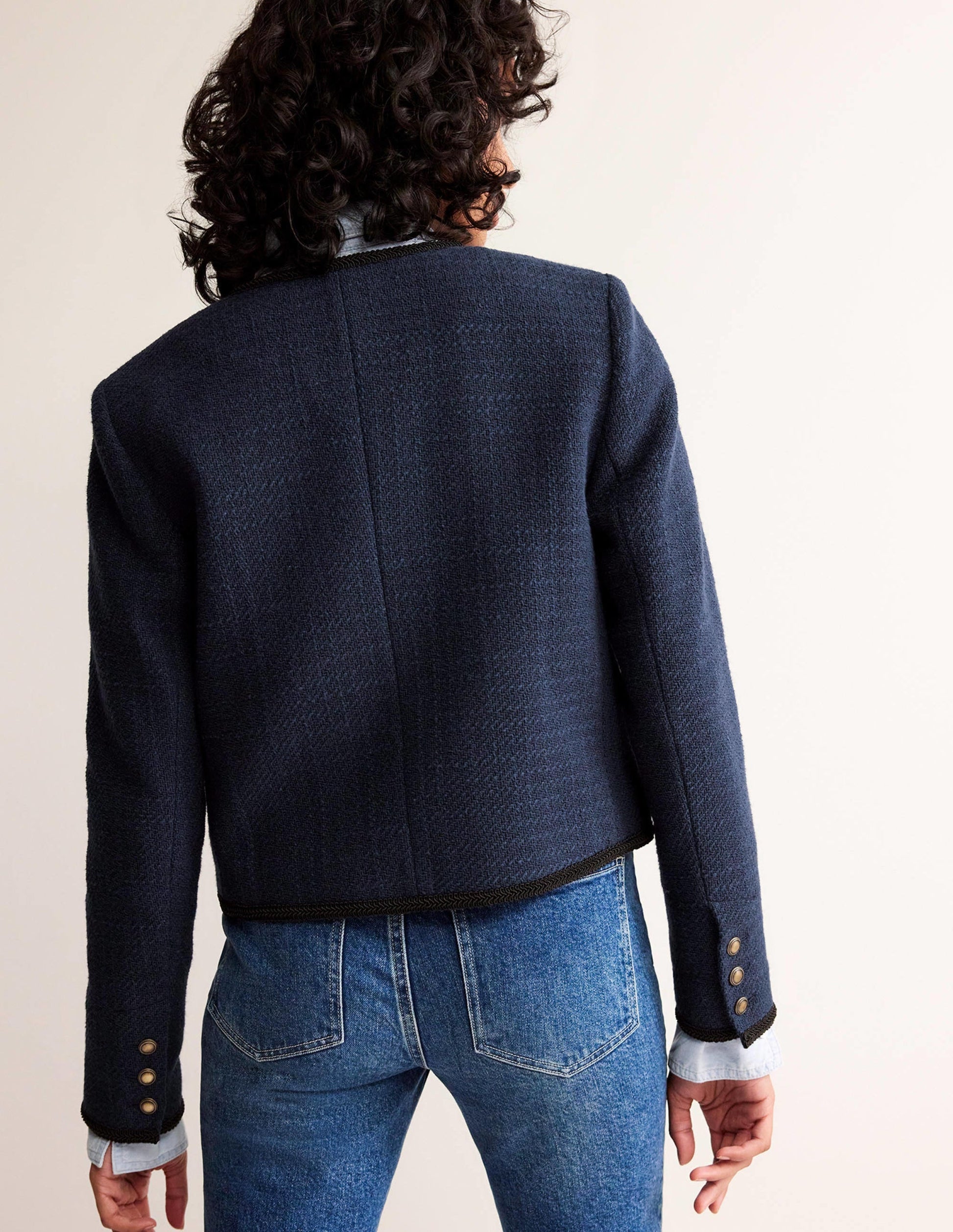Trimmed Textured Jacket-Evening Blue-3