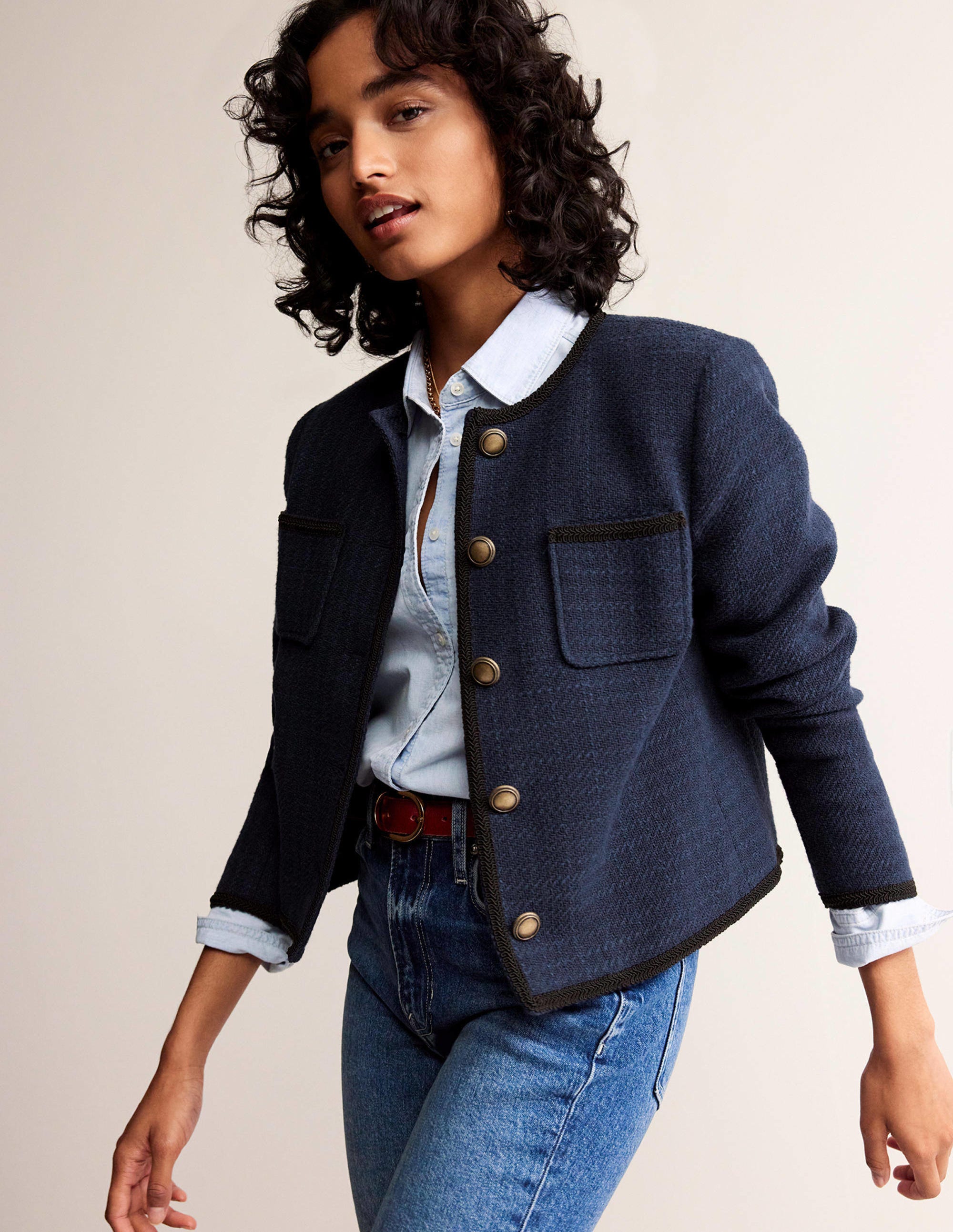 Trimmed Textured Jacket-Evening Blue - Image 4