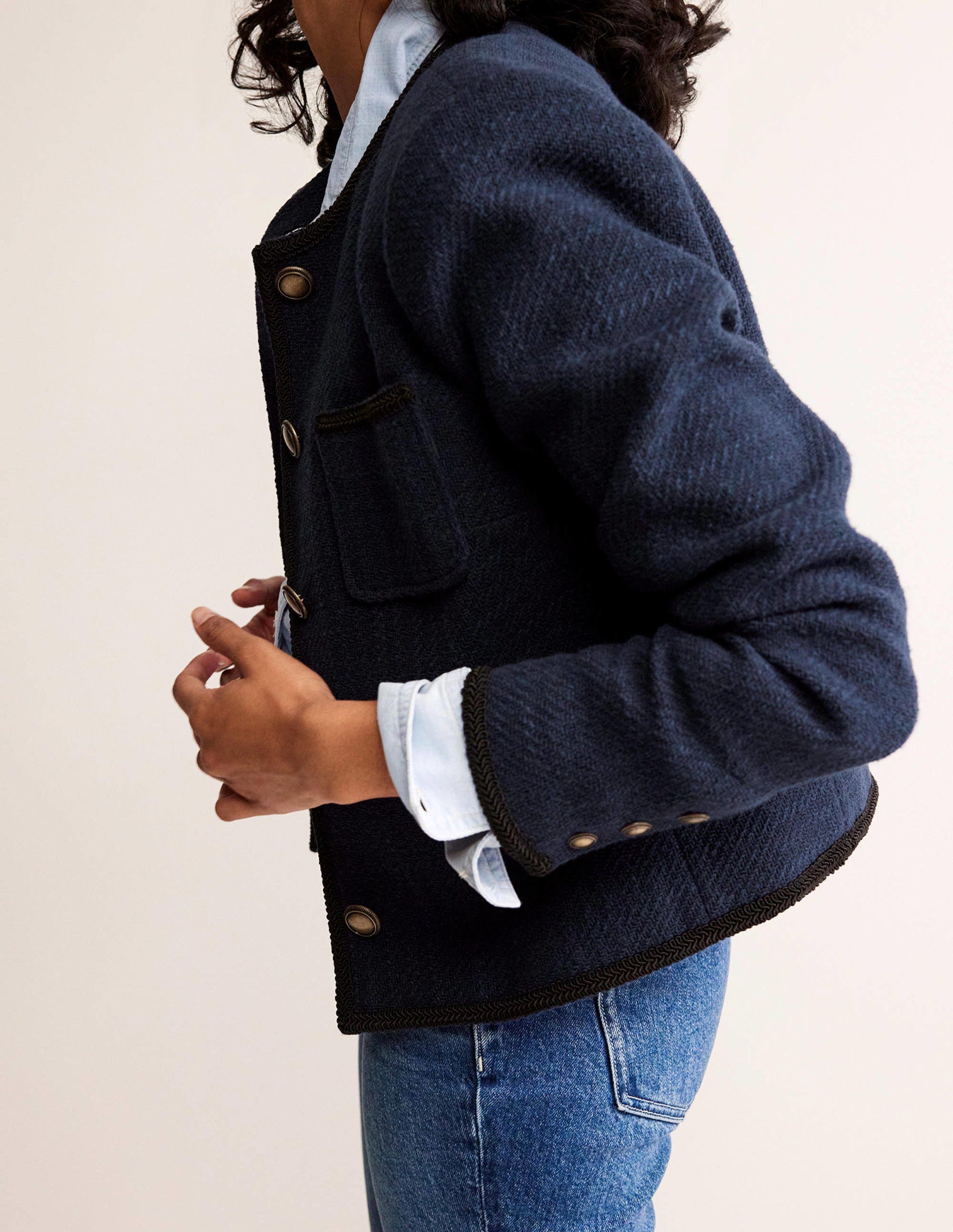 Trimmed Textured Jacket-Evening Blue-5